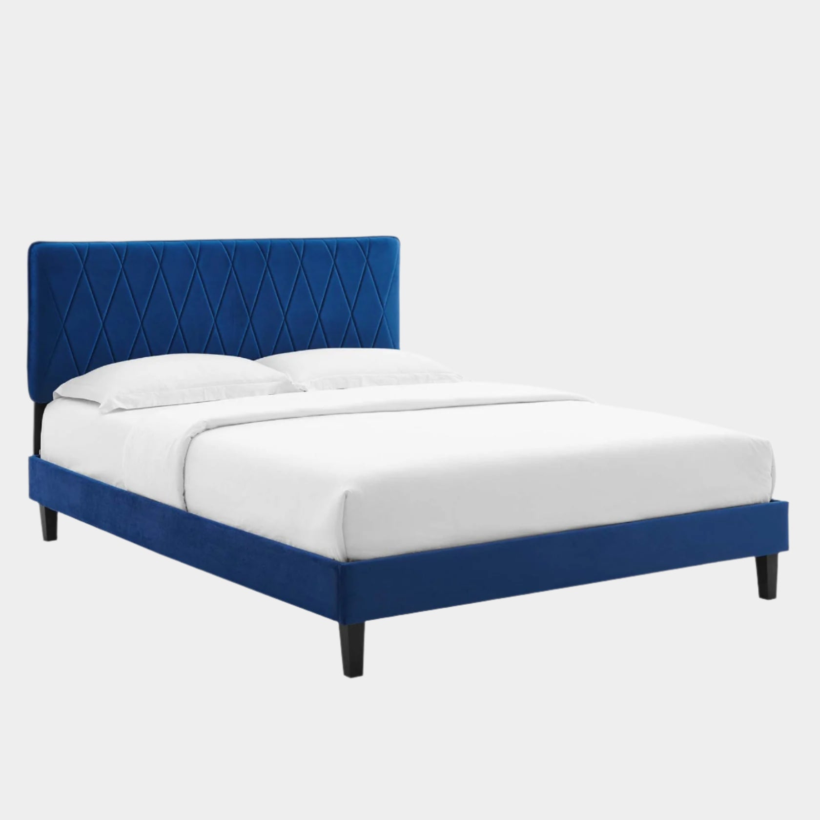 Phillipa Performance Velvet Platform Bed With Black Wood Legs