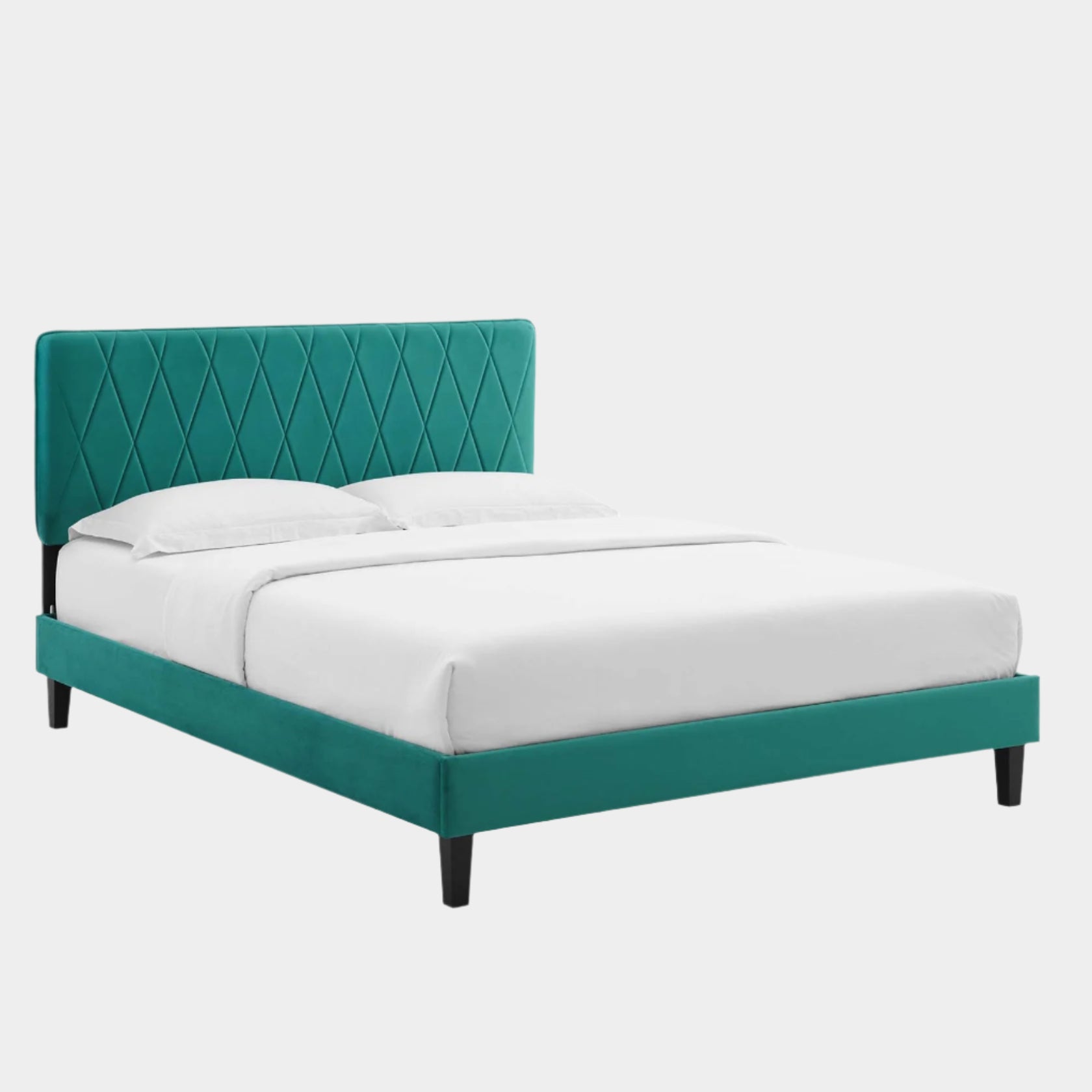 Phillipa Performance Velvet Platform Bed With Black Wood Legs