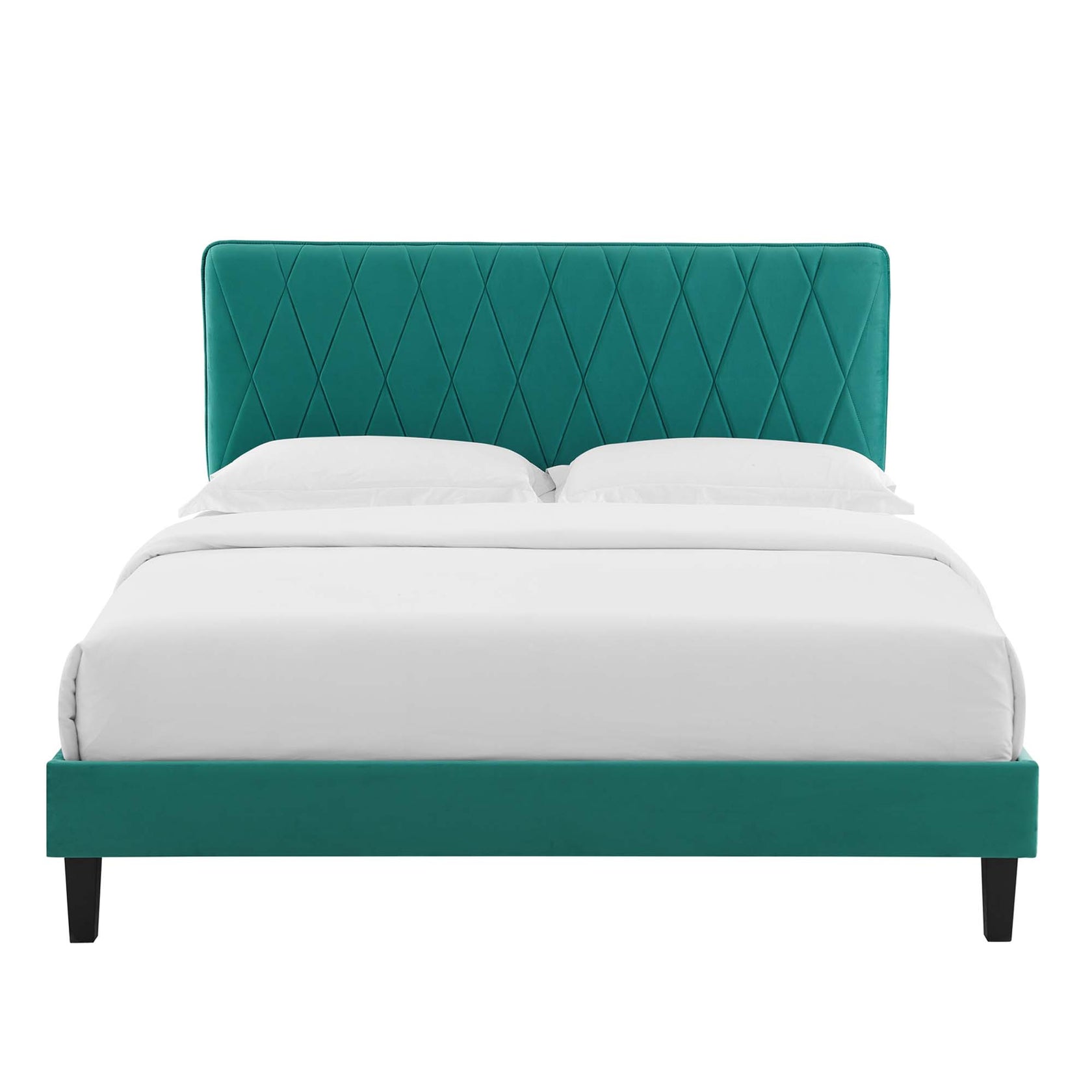 Phillipa Performance Velvet Platform Bed With Black Wood Legs