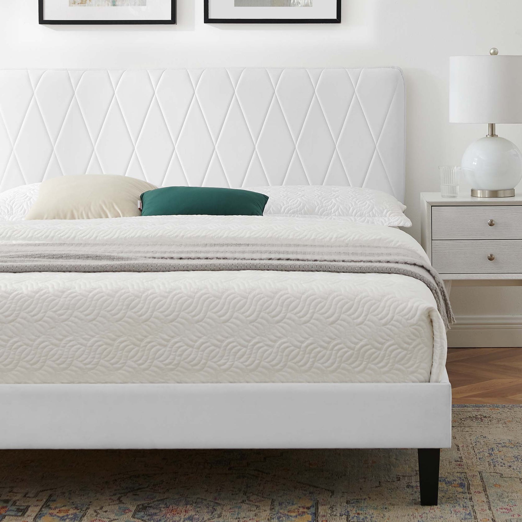 Phillipa Performance Velvet Platform Bed With Black Wood Legs