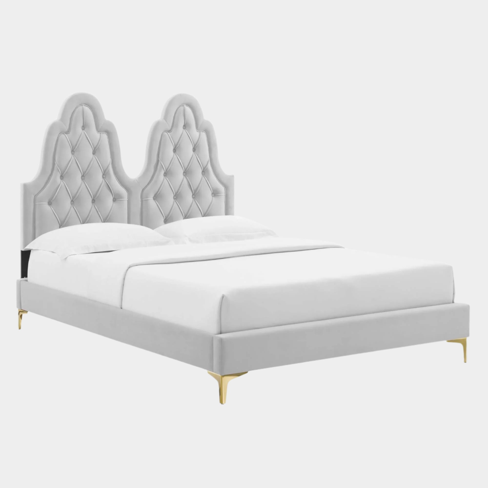 Alexandria Tufted Performance Velvet Platform Bed With Gold Legs