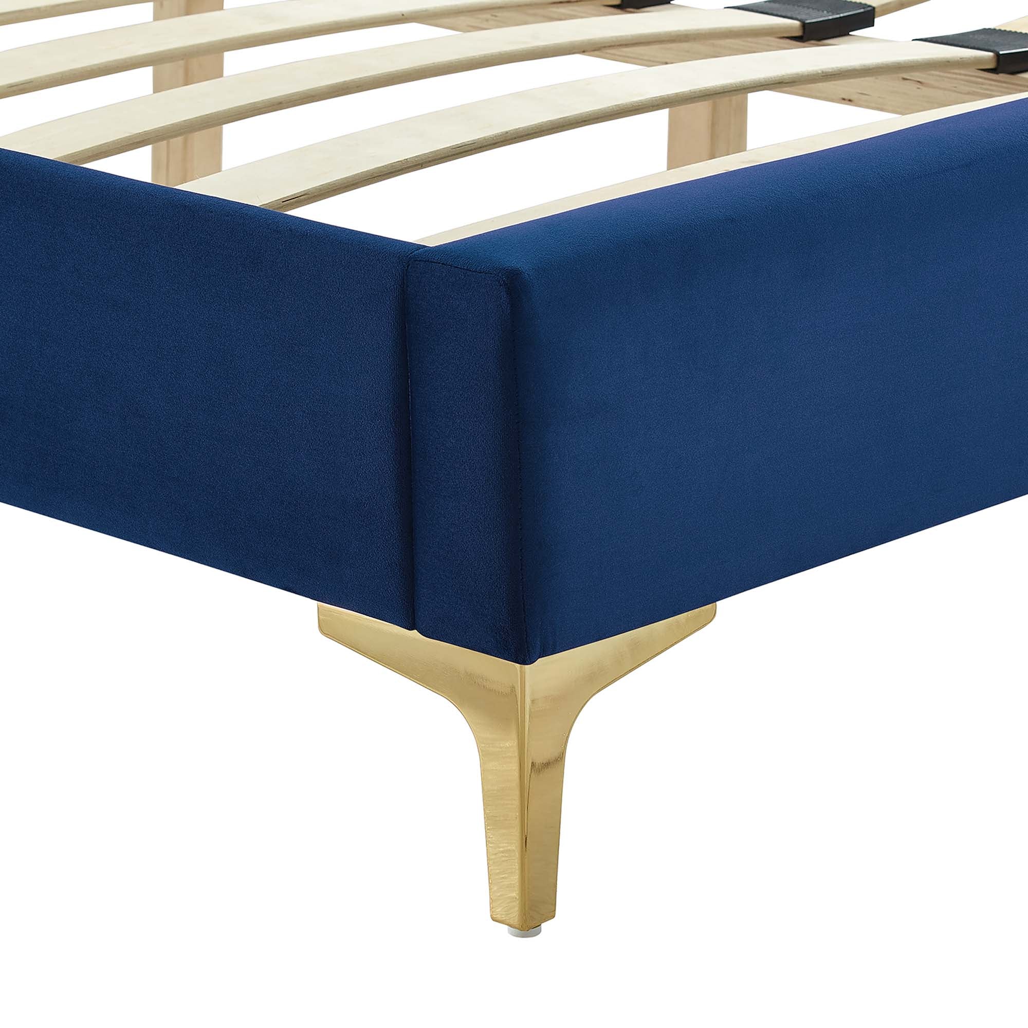 Zahra Channel Tufted Performance Velvet Platform Bed With Gold Metal Legs