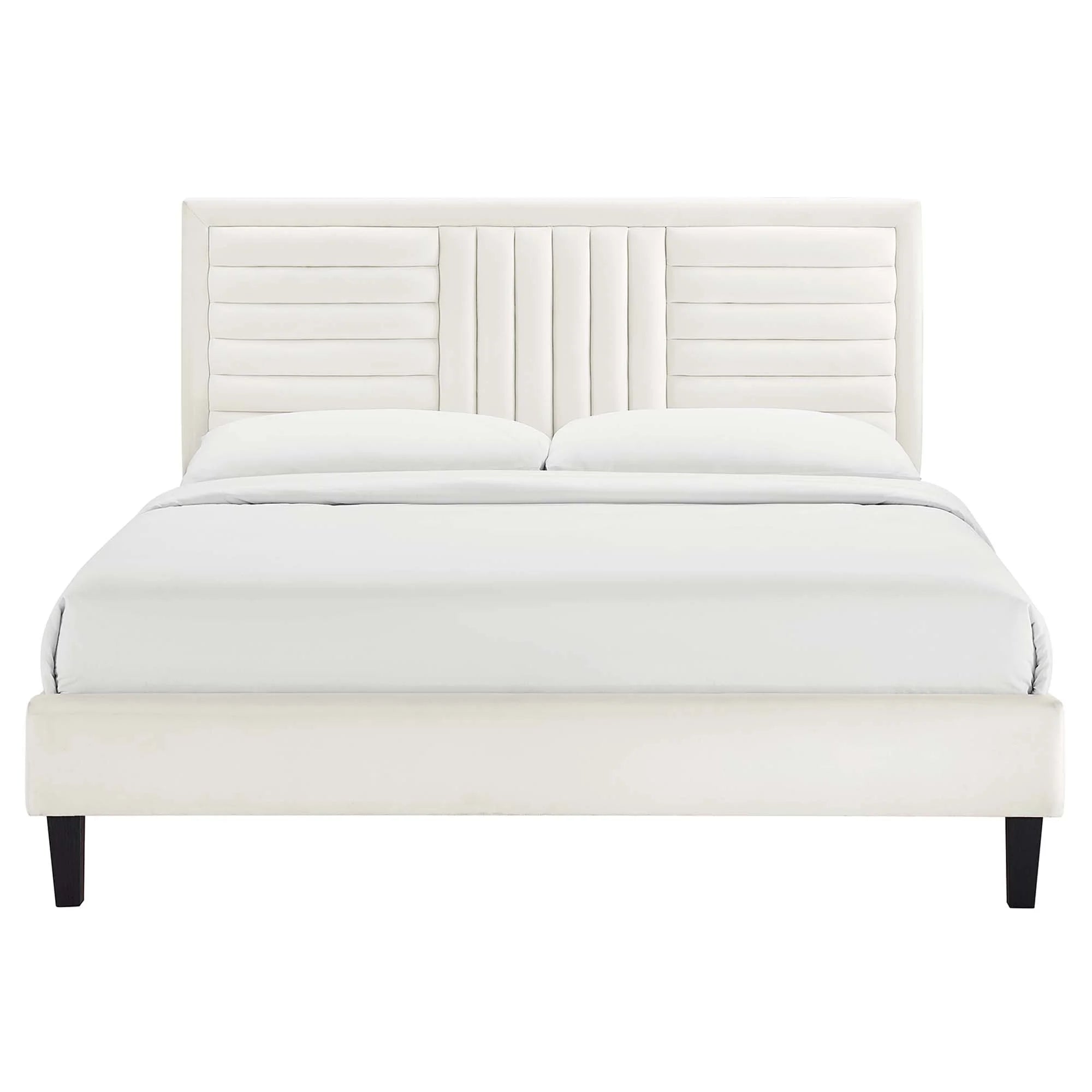 Sofia Channel Tufted Performance Velvet Platform Bed With Black Wood Legs