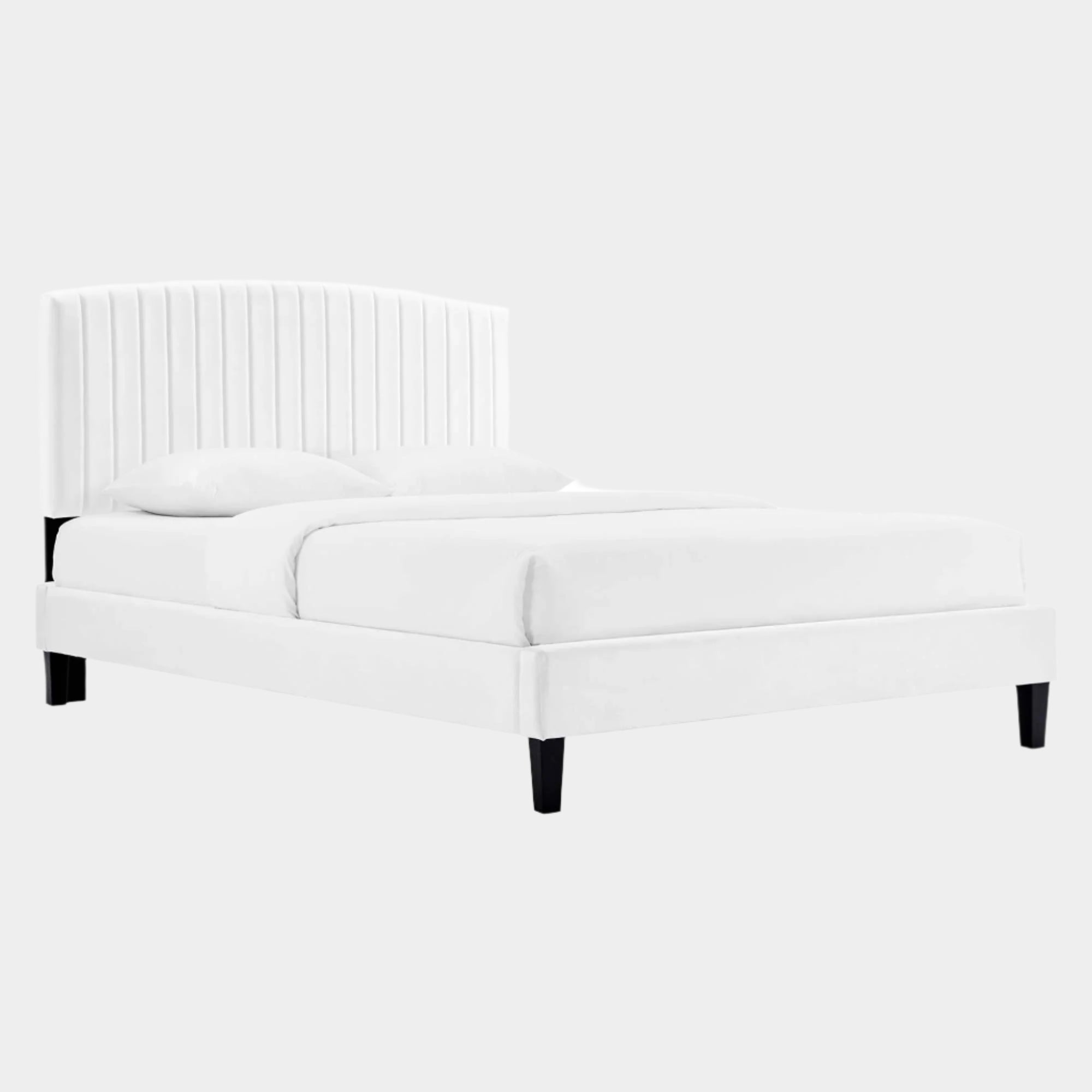 Alessi Performance Velvet Platform Bed With Black Wood Legs