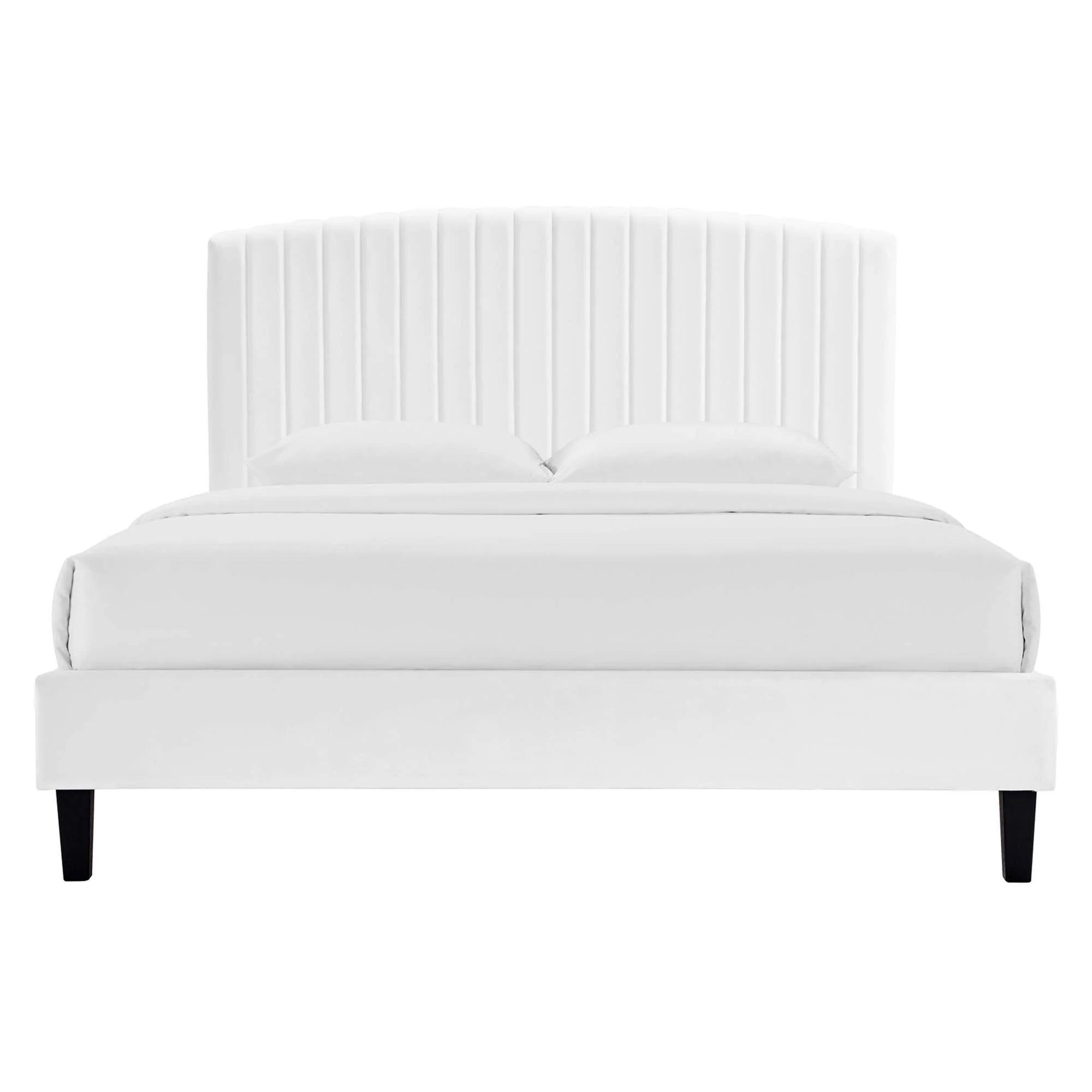 Alessi Performance Velvet Platform Bed With Black Wood Legs