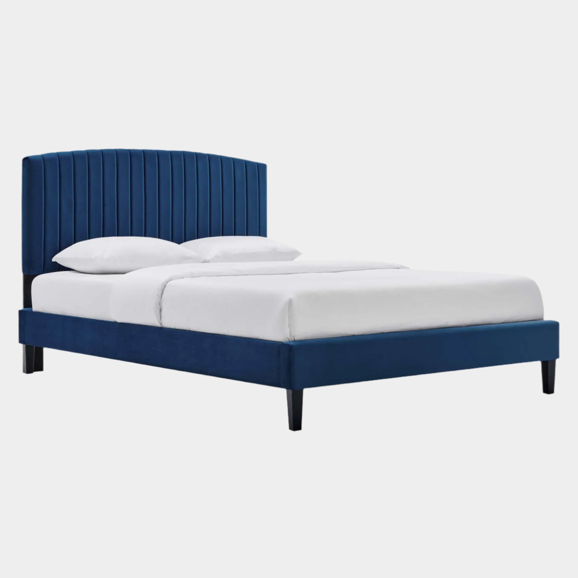 Alessi Performance Velvet Platform Bed With Black Wood Legs