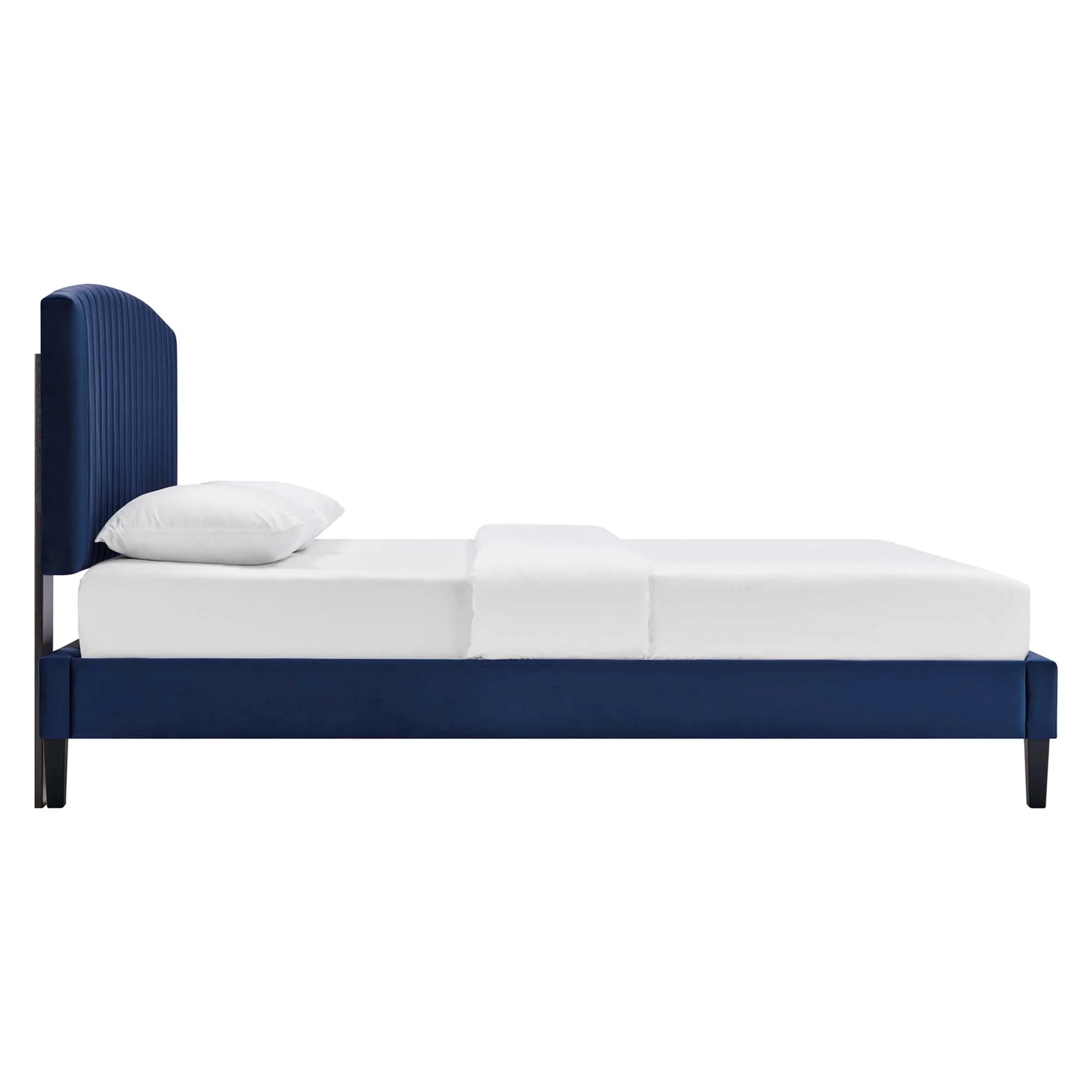 Alessi Performance Velvet Platform Bed With Black Wood Legs