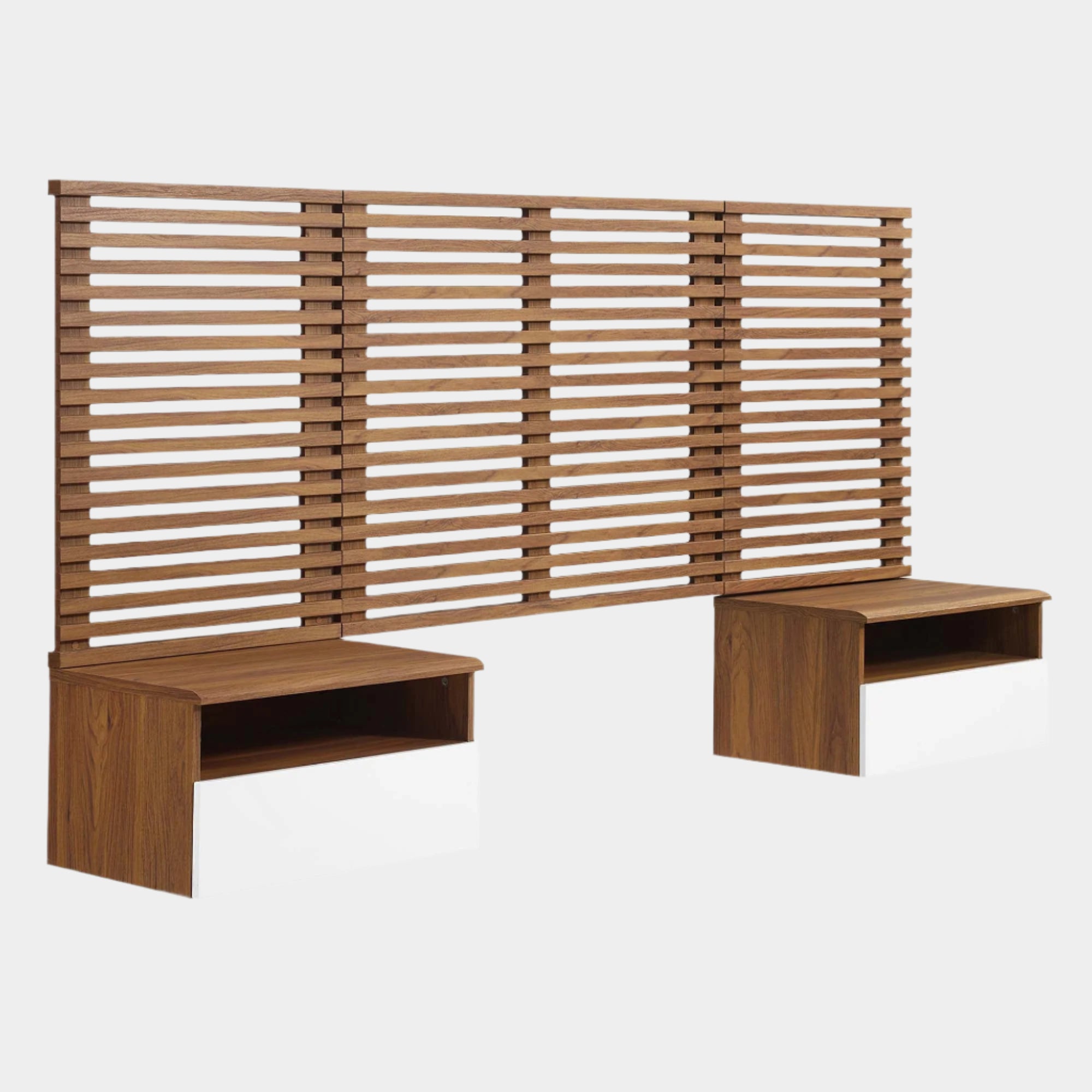 Render Wall Mount Headboard and Modern Nightstands in Walnut