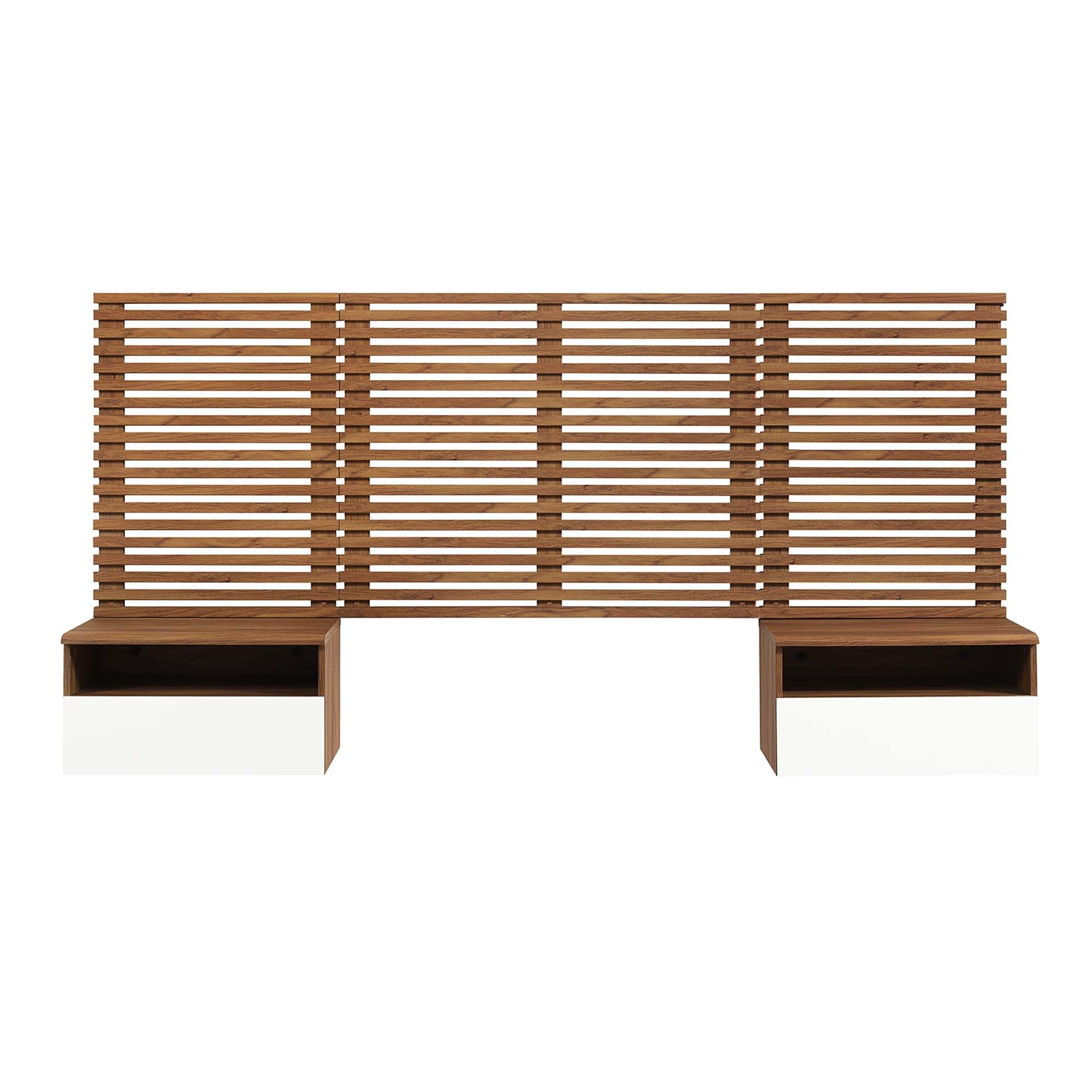 Render Wall Mount Headboard and Modern Nightstands in Walnut