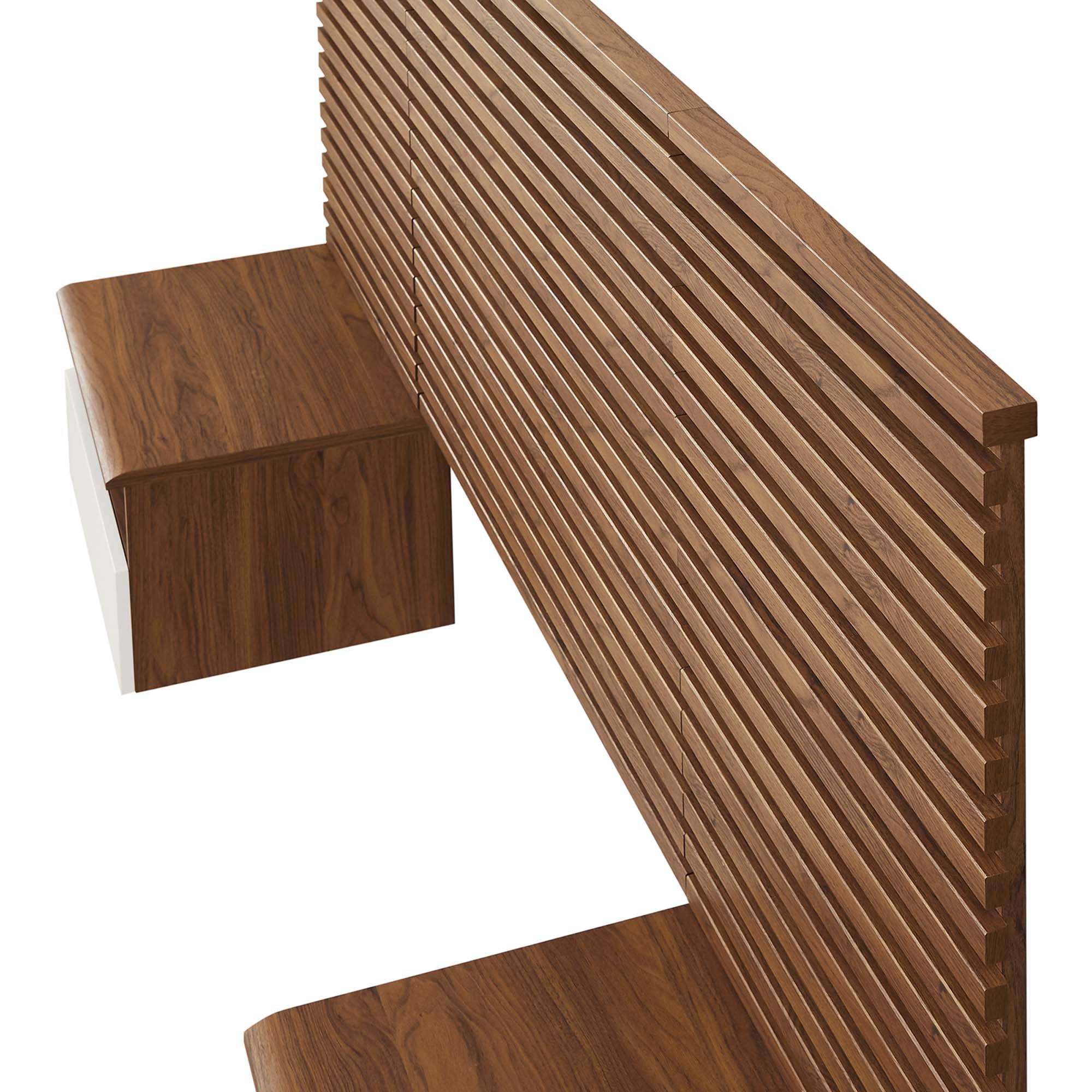 Render Wall Mount Headboard and Modern Nightstands in Walnut