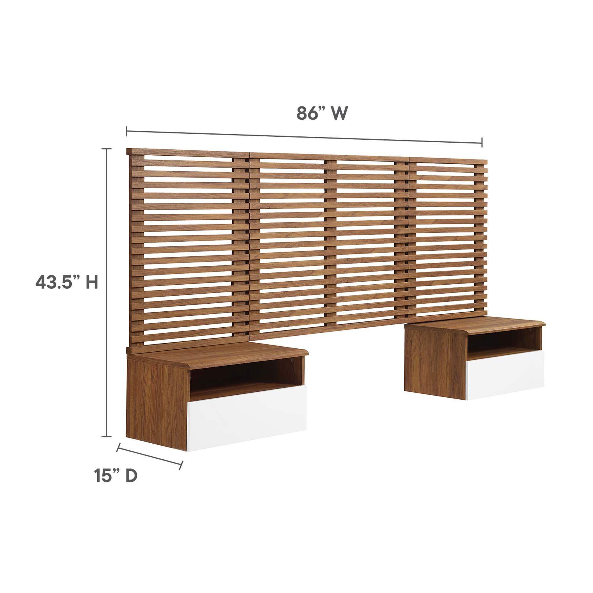Render Wall Mount Headboard and Modern Nightstands in Walnut