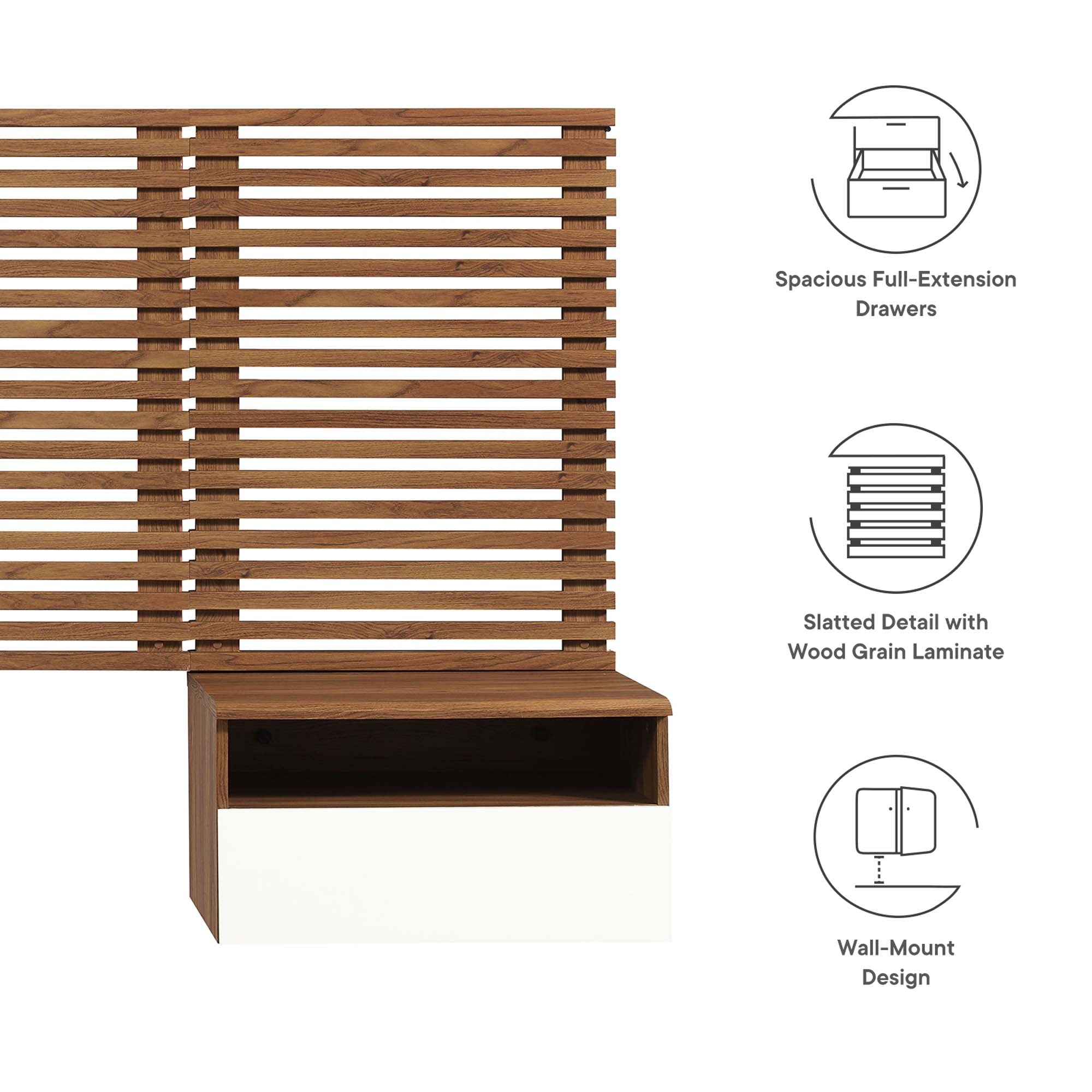 Render Wall Mount Headboard and Modern Nightstands in Walnut