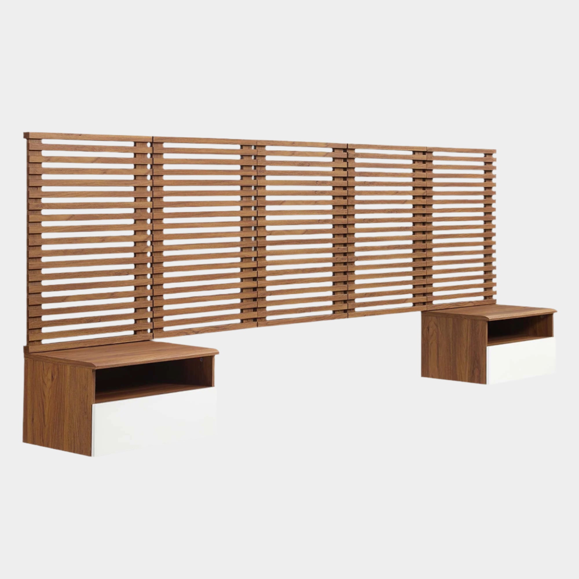 Render Wall Mount Headboard and Modern Nightstands in Walnut