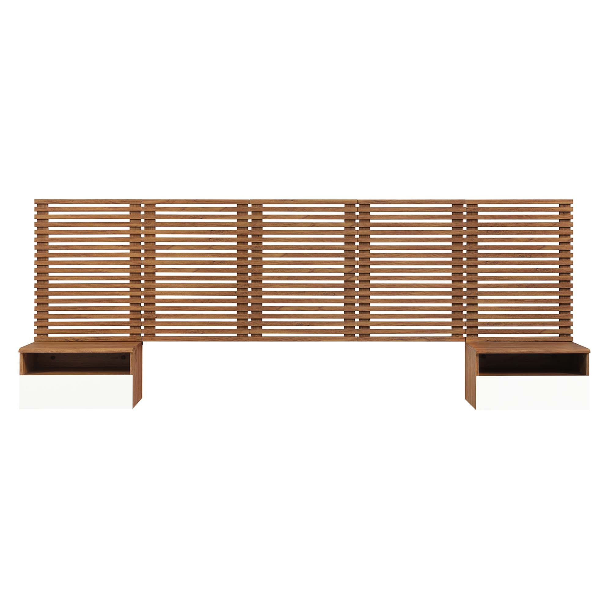 Render Wall Mount Headboard and Modern Nightstands in Walnut