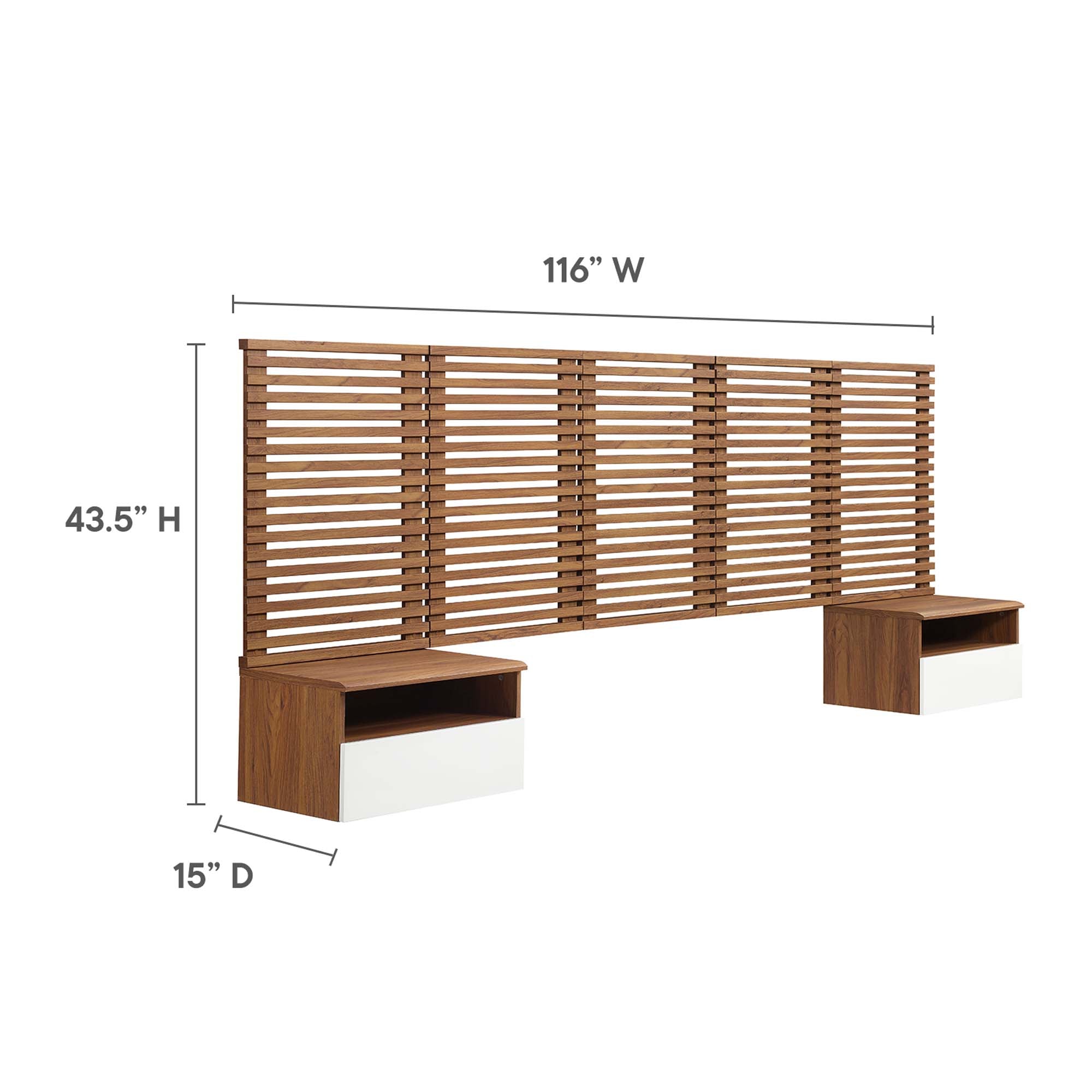 Render Wall Mount Headboard and Modern Nightstands in Walnut