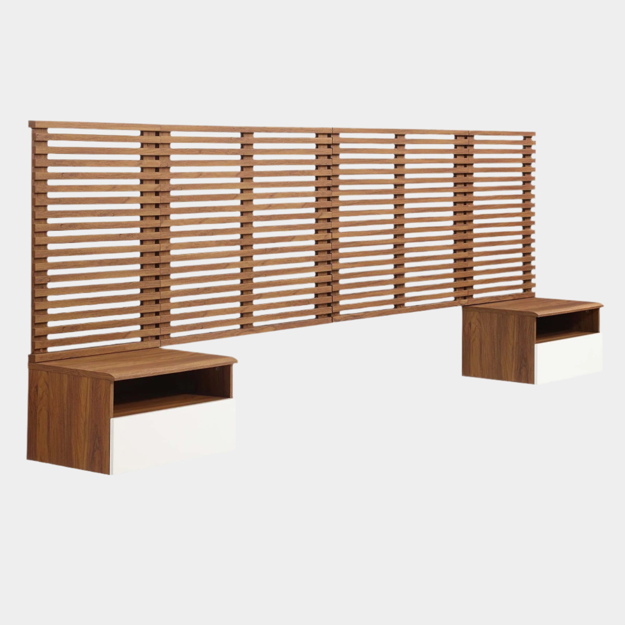 Render Wall Mount Headboard and Modern Nightstands in Walnut