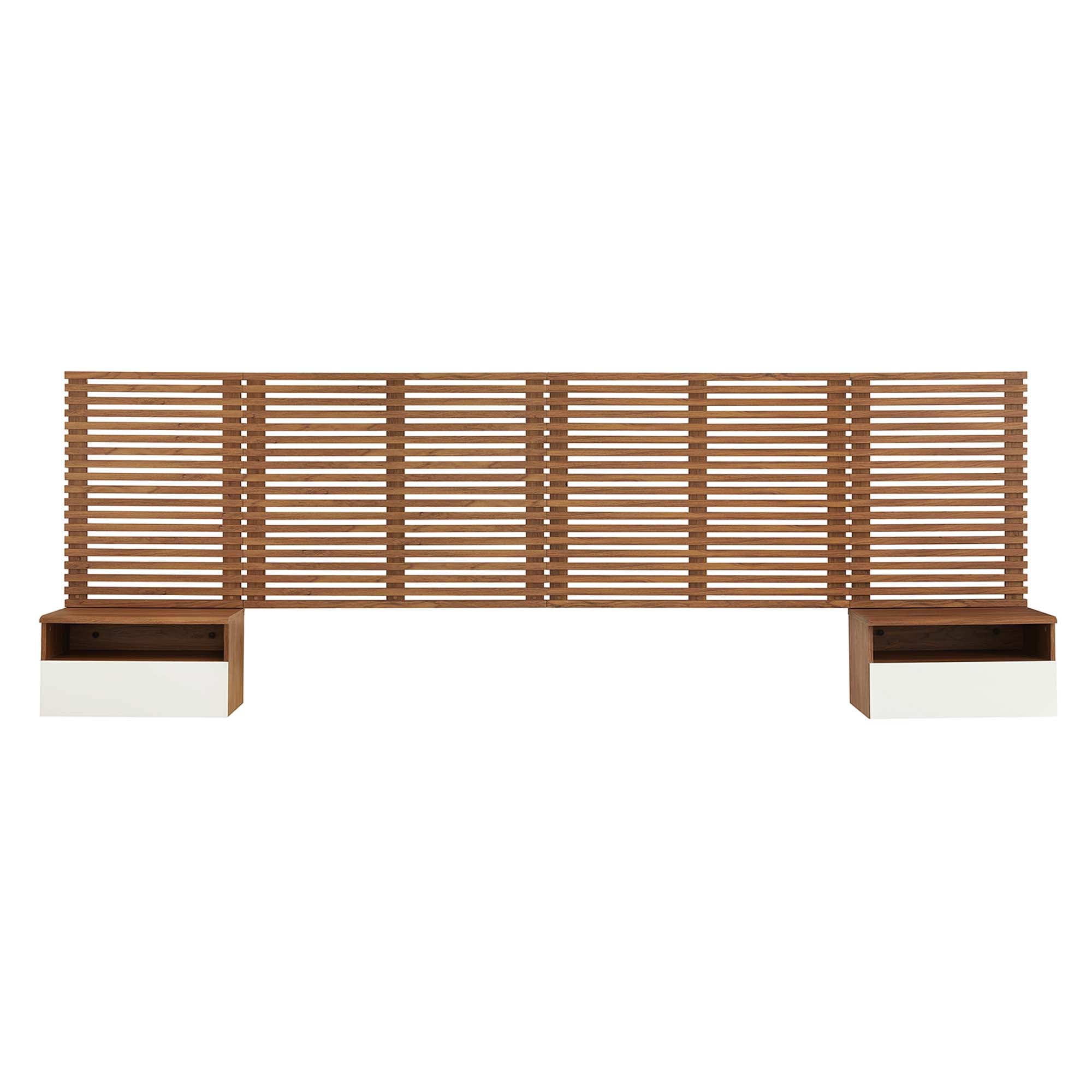 Render Wall Mount Headboard and Modern Nightstands in Walnut
