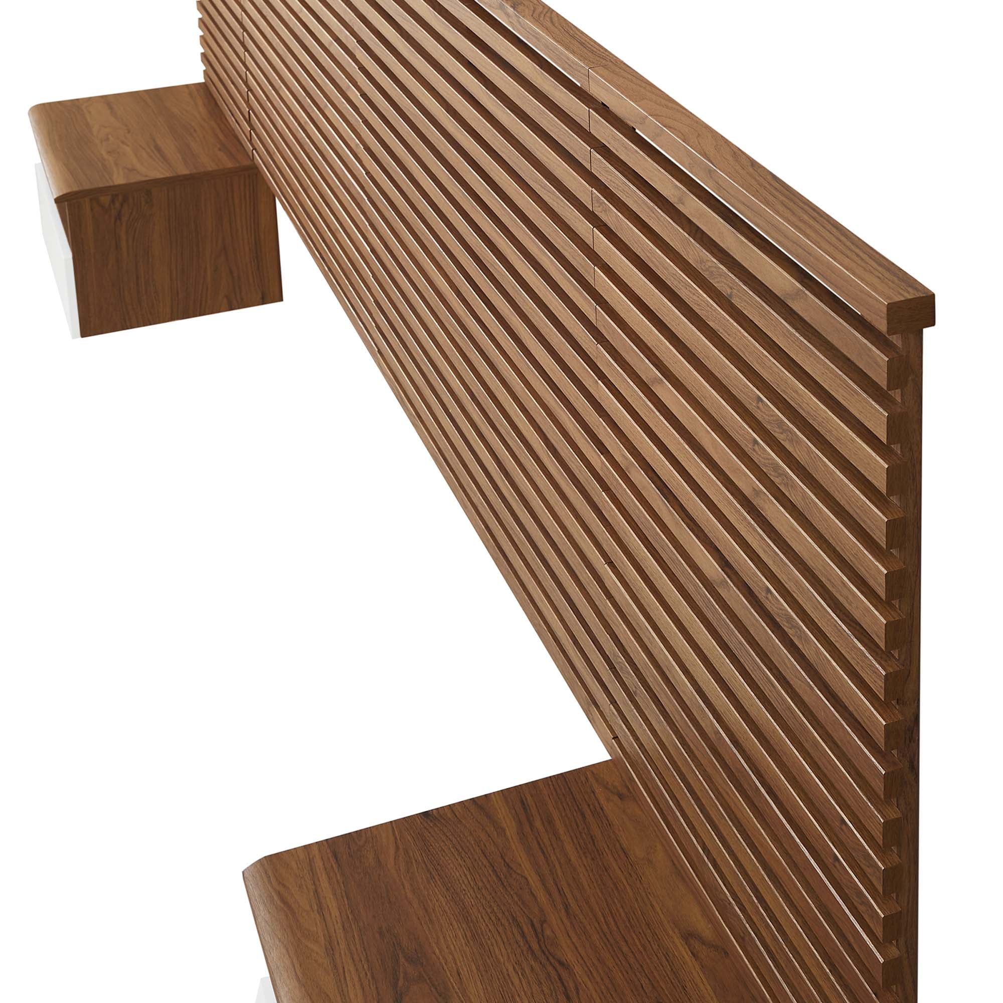 Render Wall Mount Headboard and Modern Nightstands in Walnut