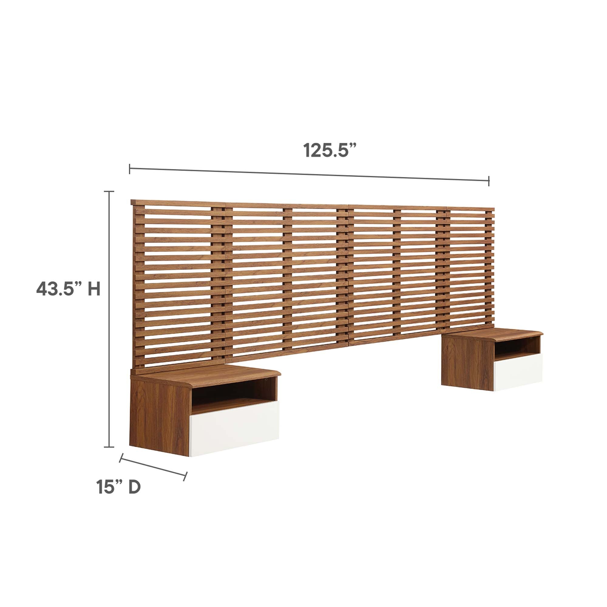 Render Wall Mount Headboard and Modern Nightstands in Walnut