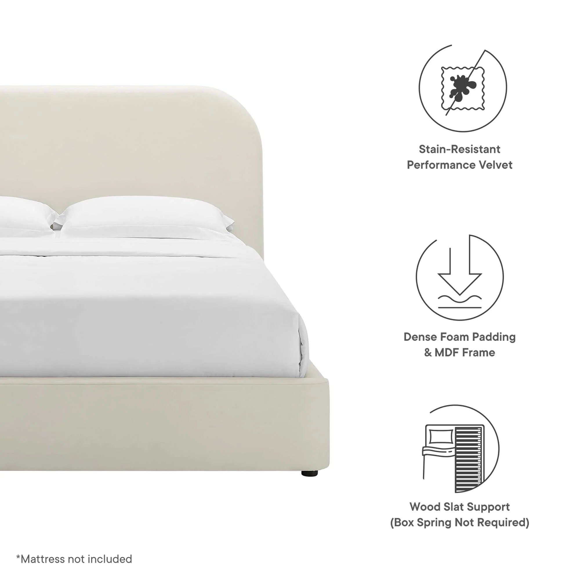 Keynote Performance Velvet Curved Platform Bed