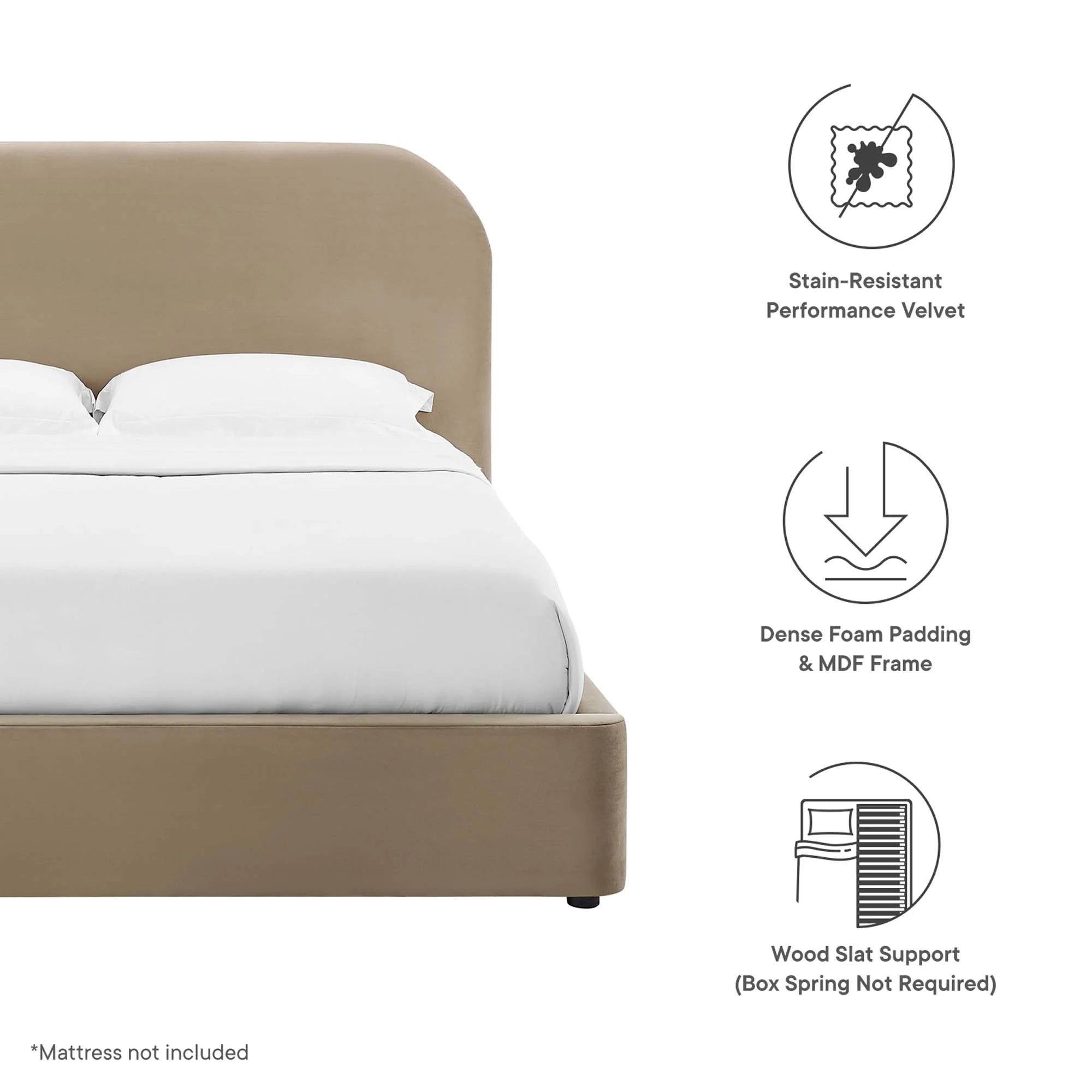 Keynote Performance Velvet Curved Platform Bed