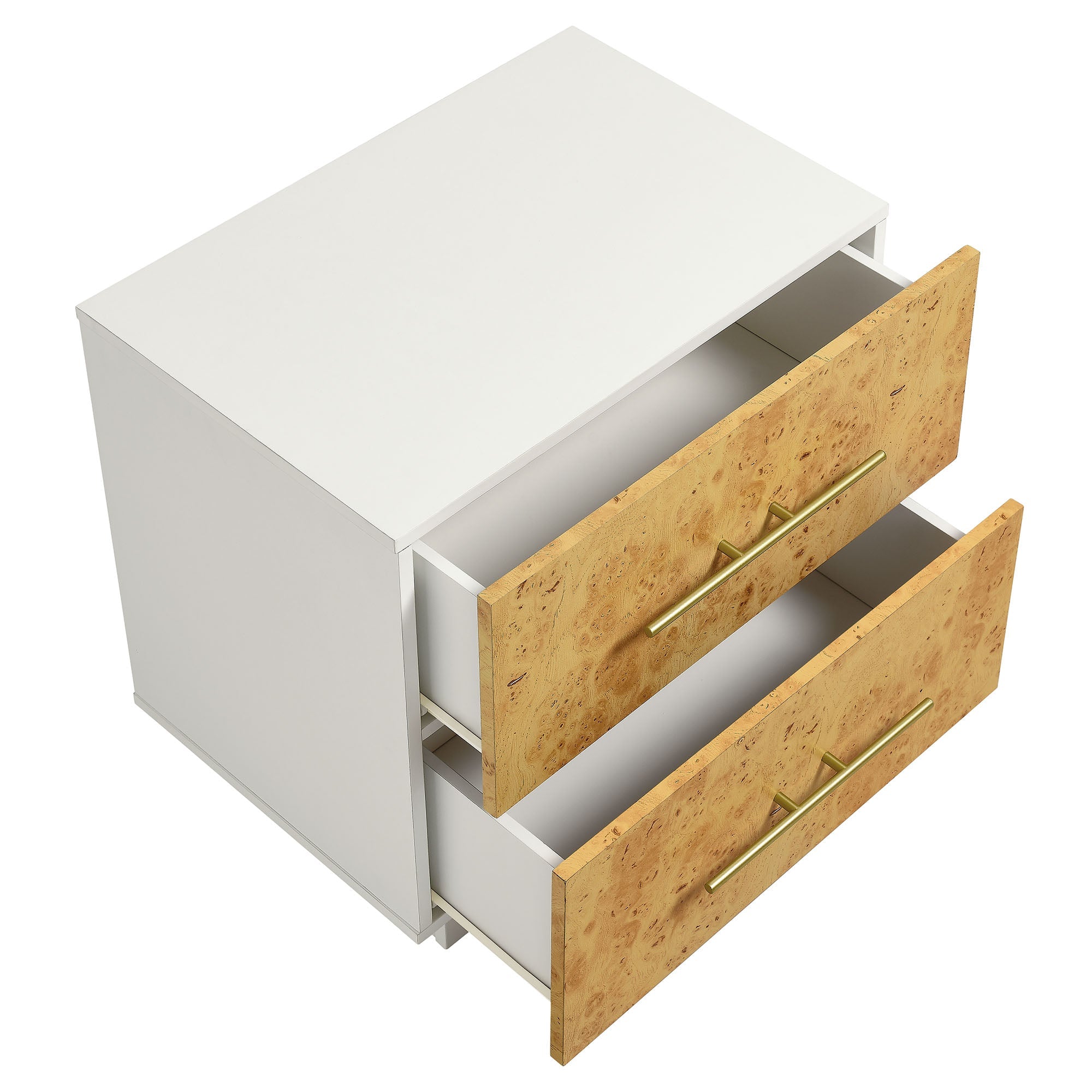 Abel 2-Drawer Burl Wood Nightstand in White Bleached Burl