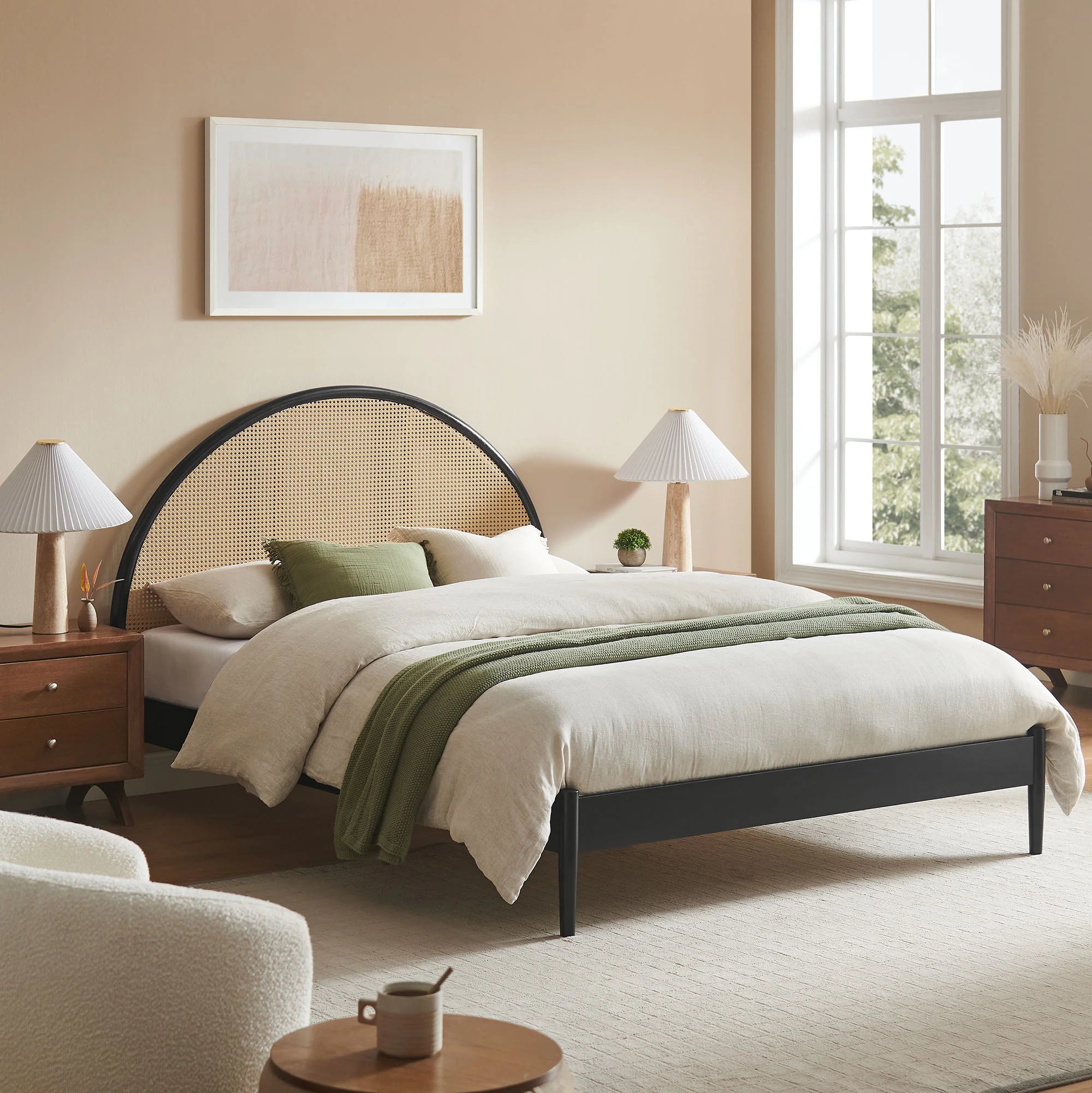 Odette Queen Arched Rattan Cane Platform Bed