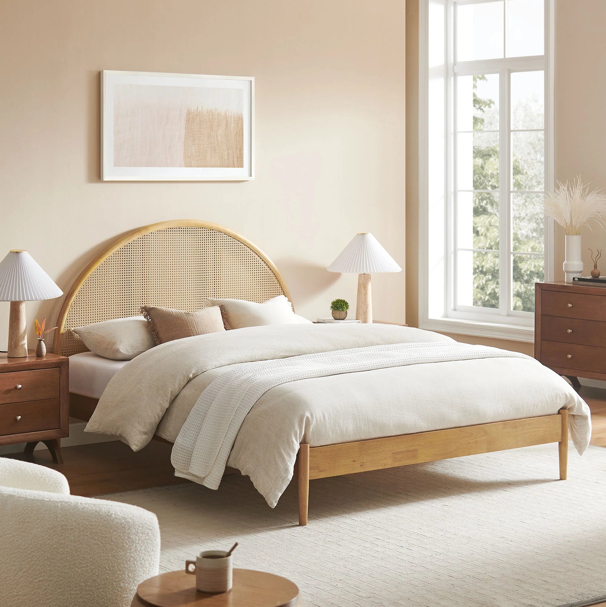 Odette Queen Arched Rattan Cane Platform Bed