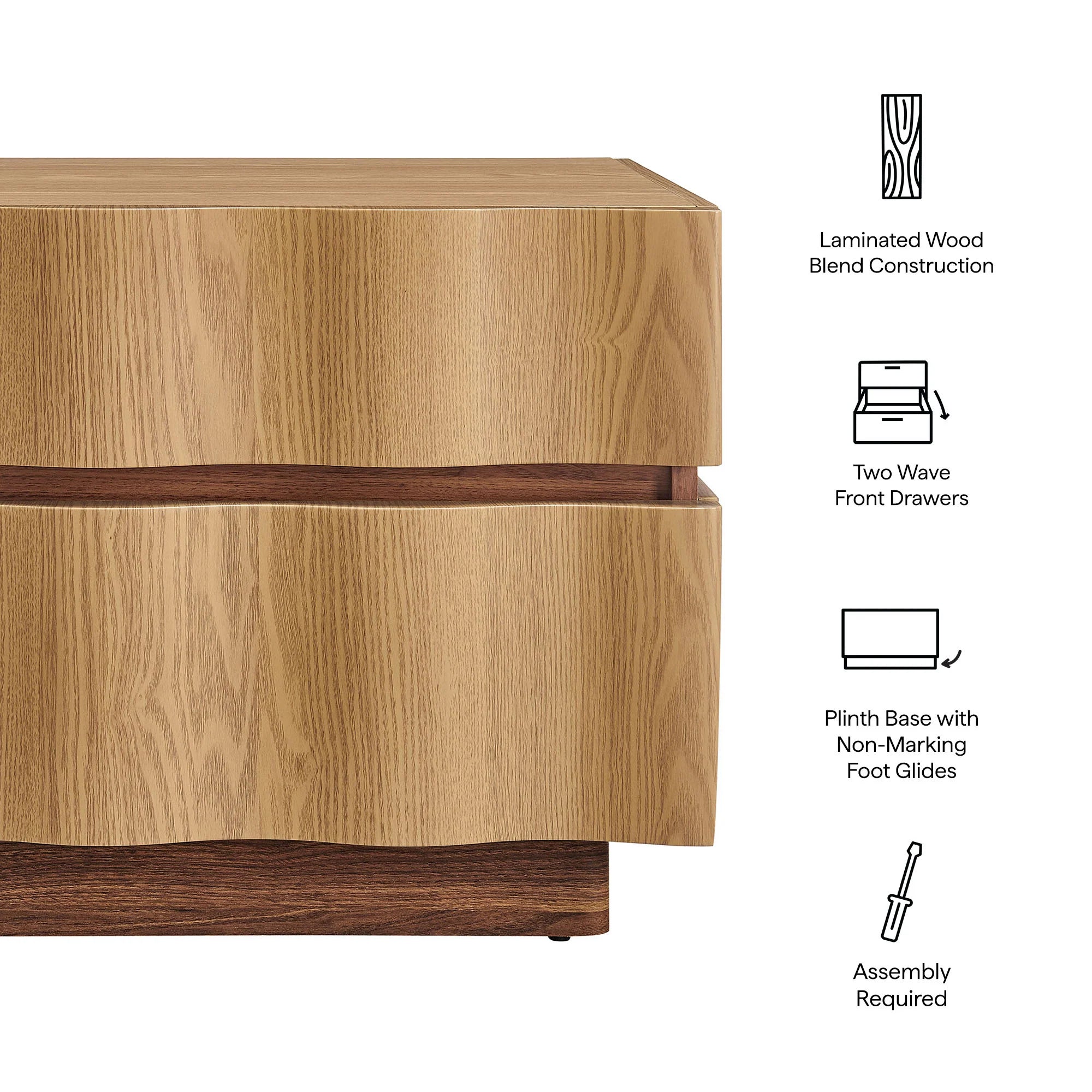 Isola 2 Drawer Nightstand in Light Oak Walnut