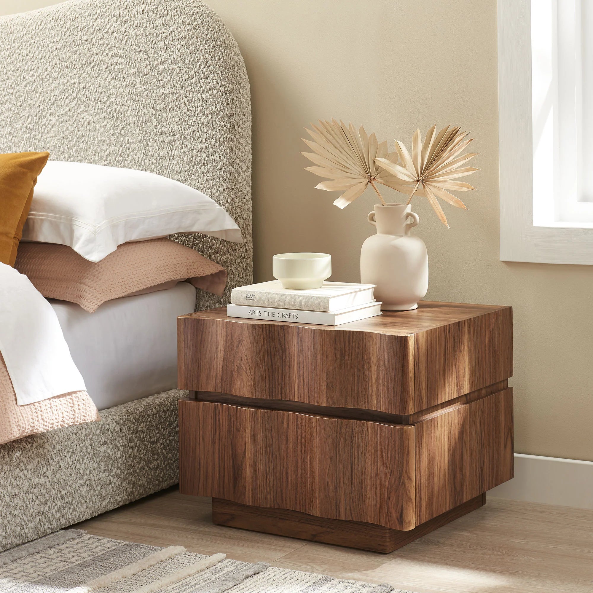 Isola 2 Drawer Nightstand in Light Oak Walnut