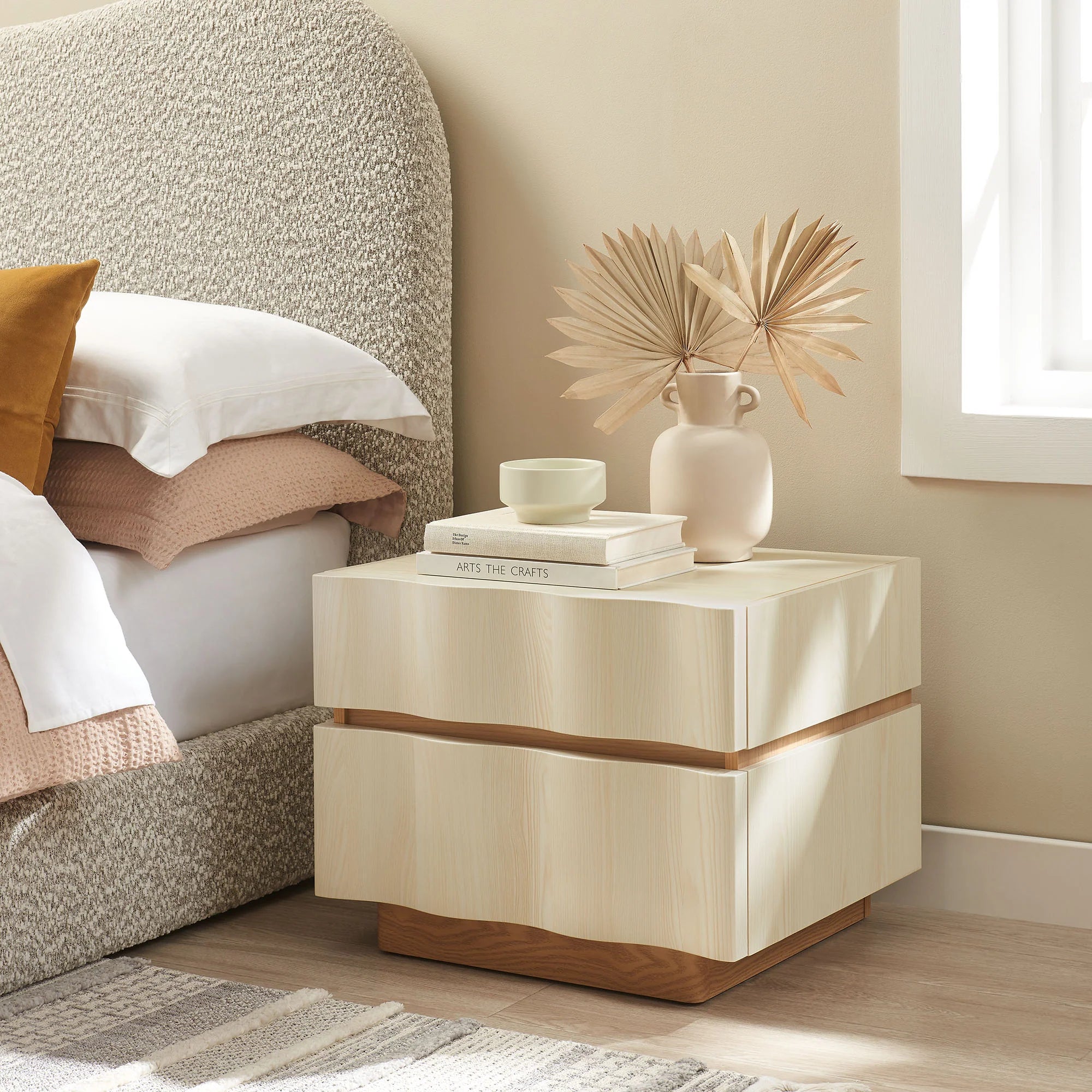 Isola 2 Drawer Nightstand in Light Oak Walnut