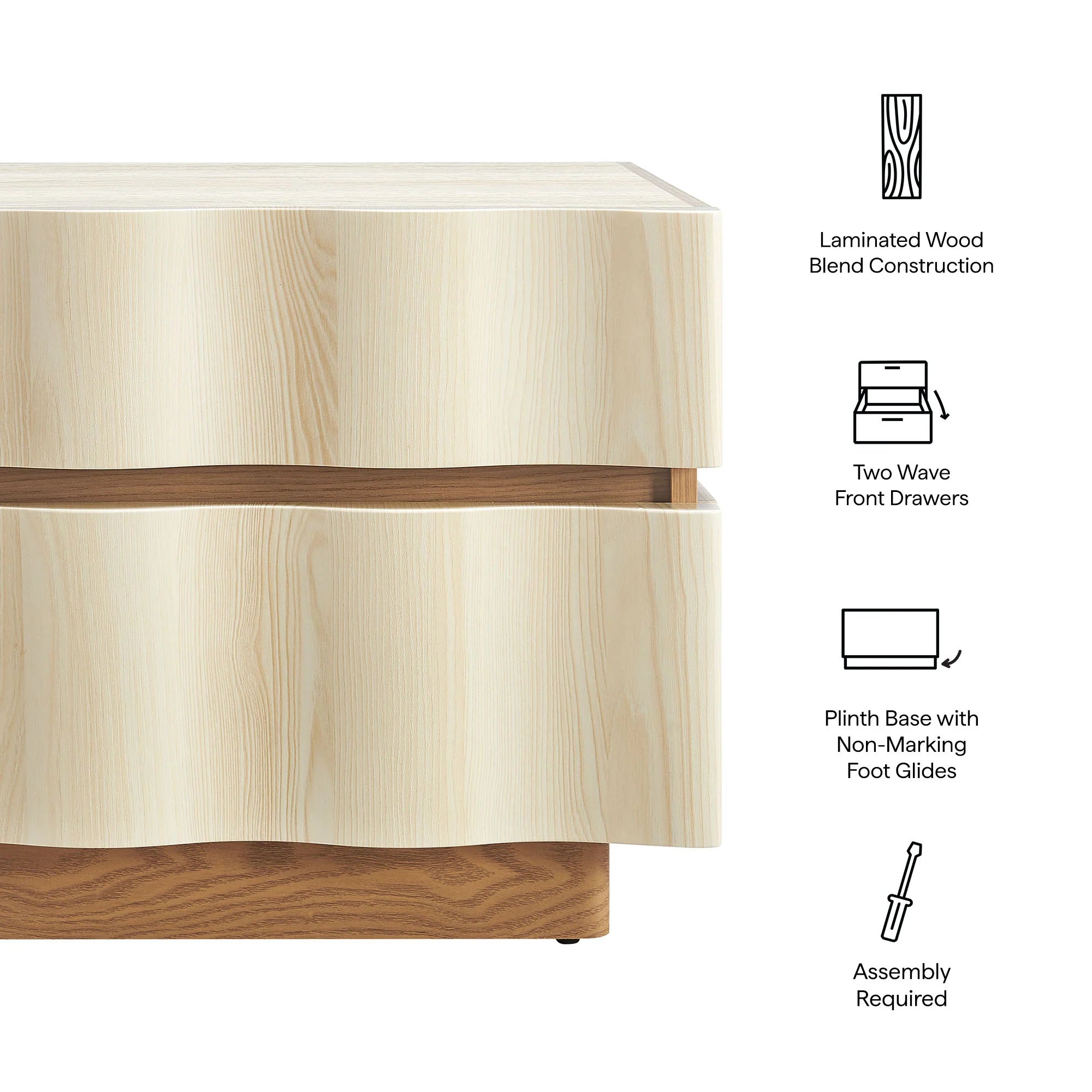 Isola 2 Drawer Nightstand in Light Oak Walnut