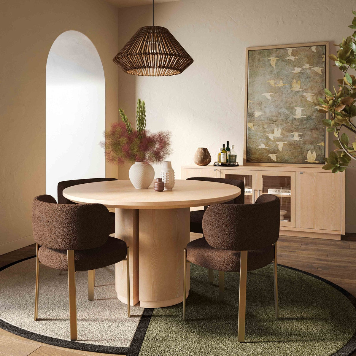 Table à manger ronde en bois naturel Marlow