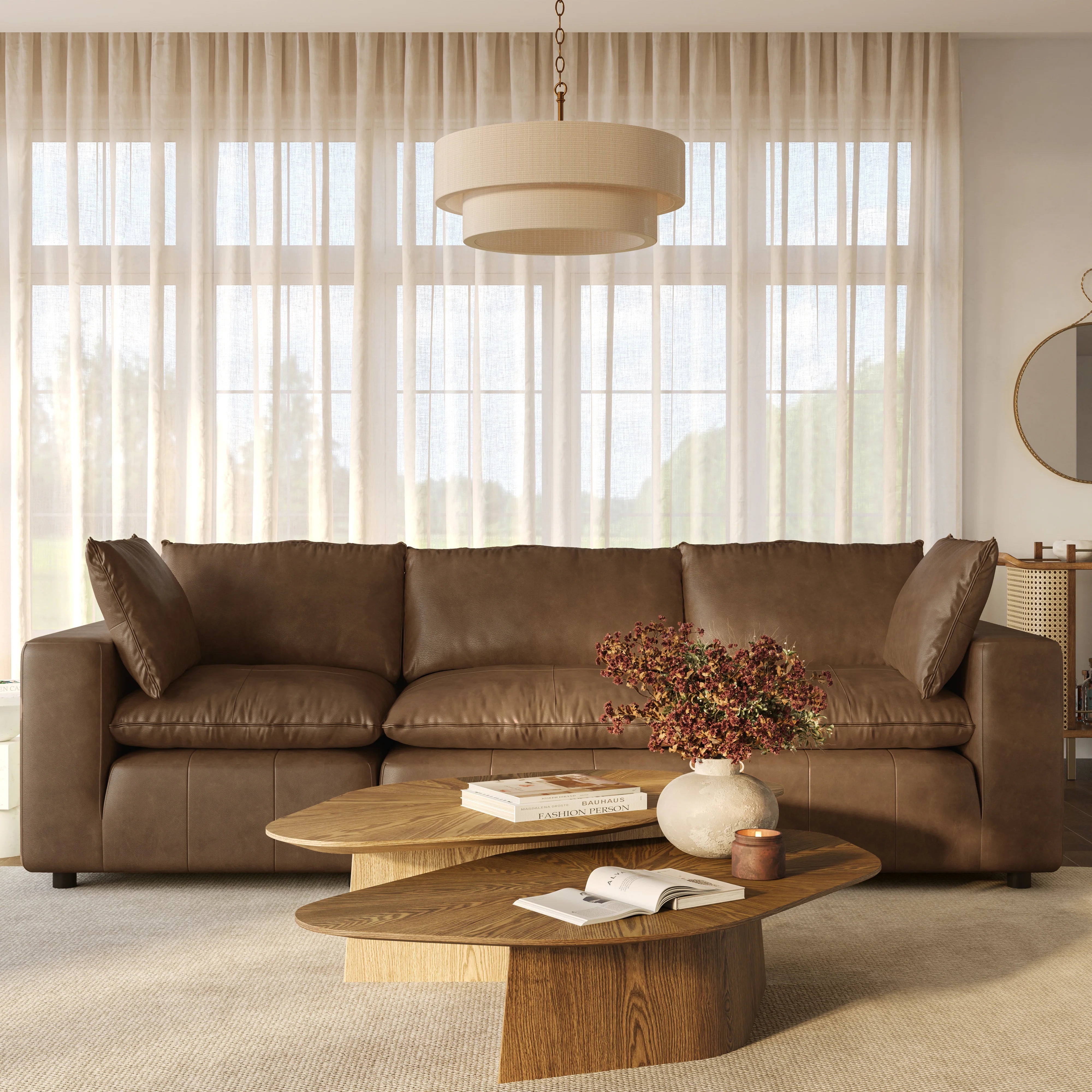 Cali 120" Brown Leather Modular Sofa