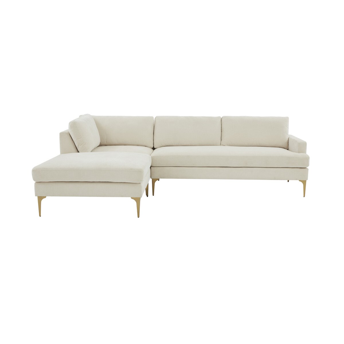 Chaise sectionnelle LAF en velours crème Serena avec pieds en laiton