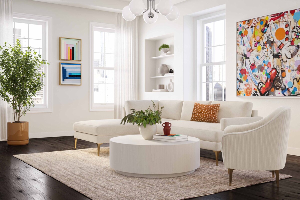 Chaise sectionnelle LAF en velours crème Serena avec pieds en laiton