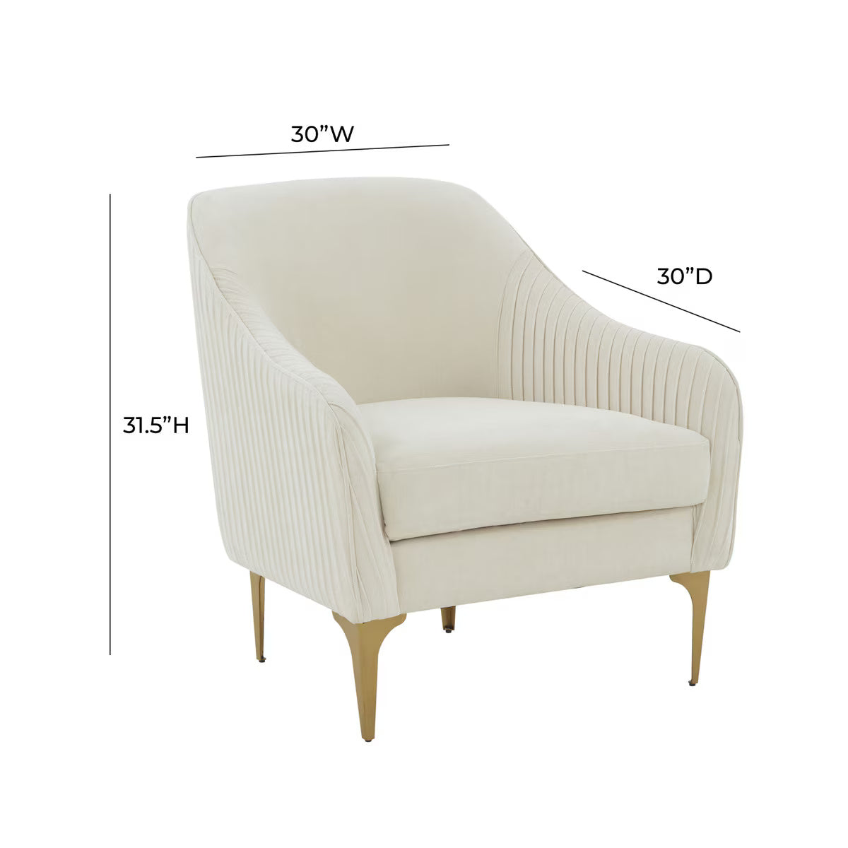 Chaise d'appoint Serena en velours crème avec pieds en laiton