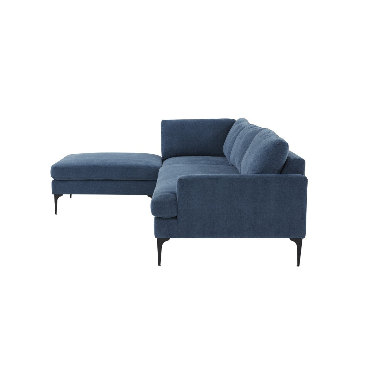 Chaise sectionnelle LAF en velours bleu Serena avec pieds noirs
