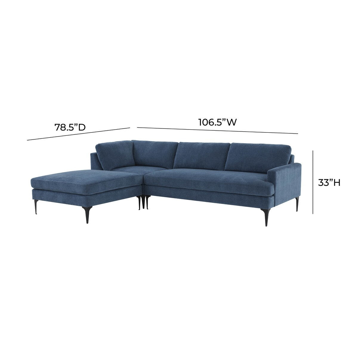 Chaise sectionnelle LAF en velours bleu Serena avec pieds noirs