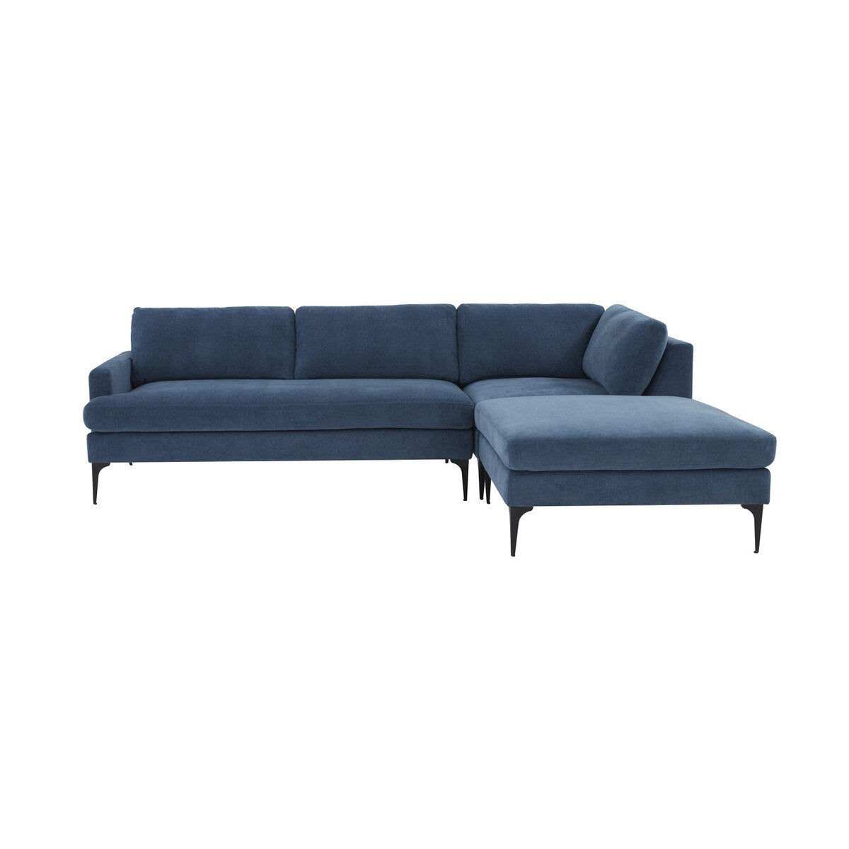 Chaise sectionnelle Serena en velours bleu RAF avec pieds noirs