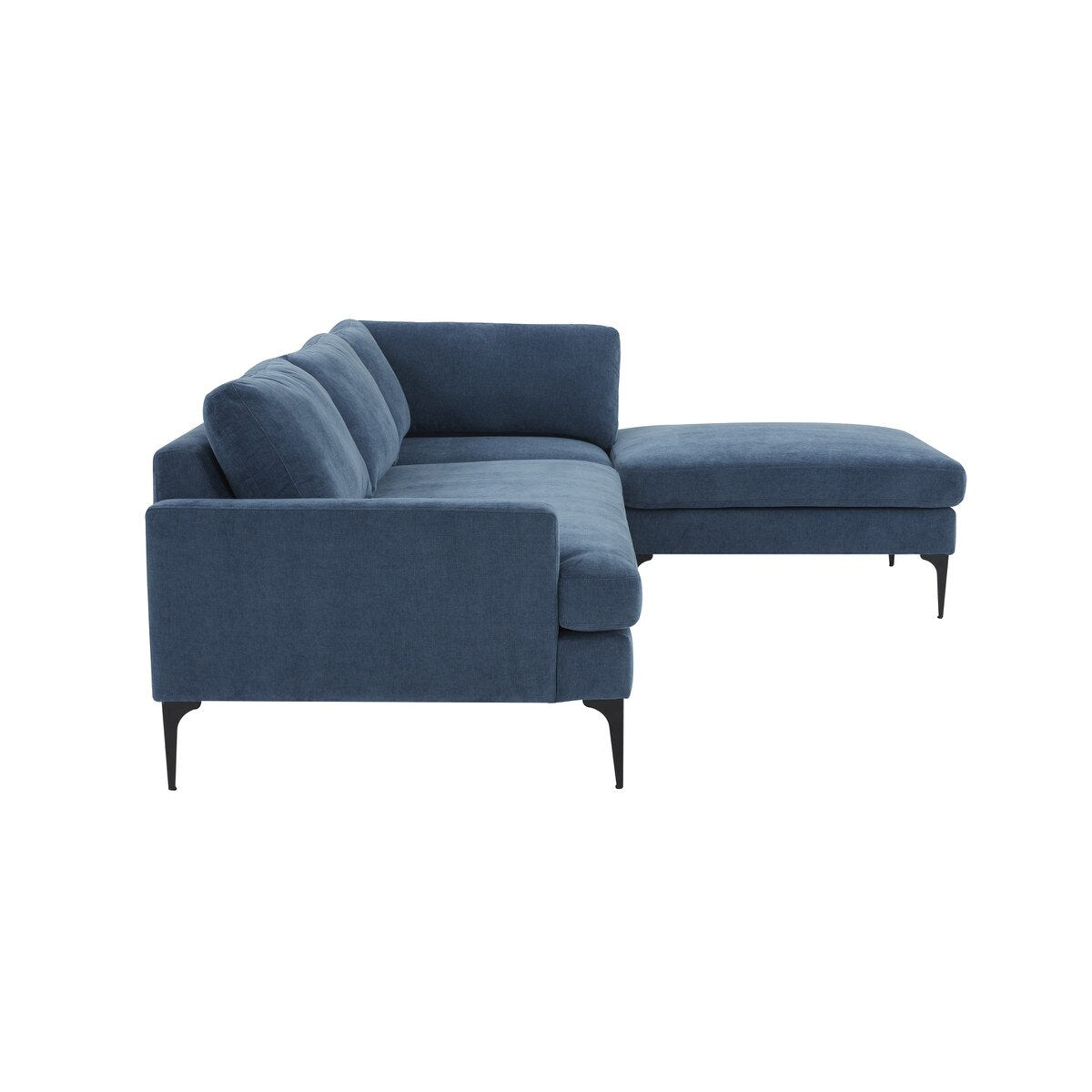 Chaise sectionnelle Serena en velours bleu RAF avec pieds noirs