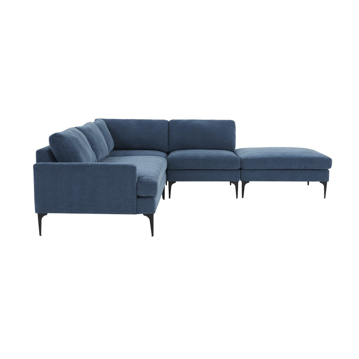 Chaise sectionnelle Serena Blue Velvet Large RAF avec pieds noirs