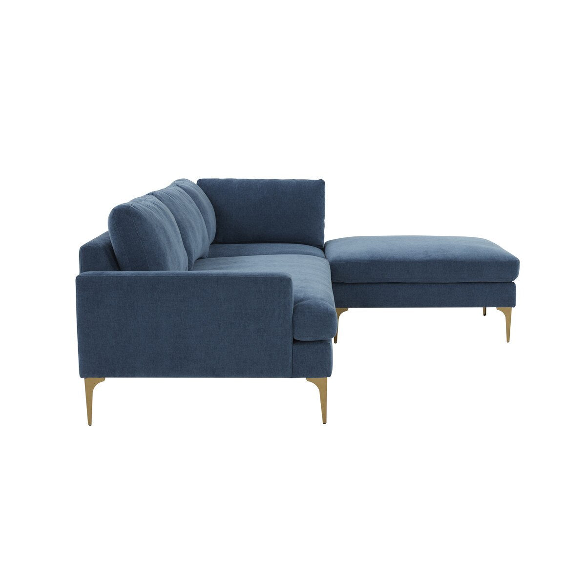 Chaise sectionnelle RAF en velours bleu Serena avec pieds en laiton