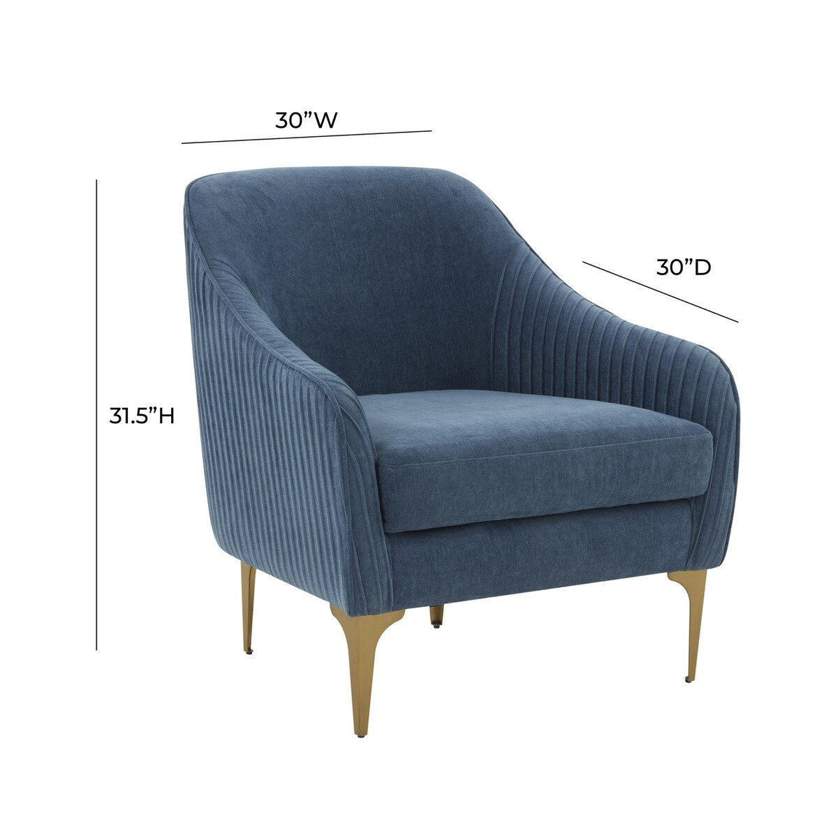 Chaise d'appoint Serena en velours bleu avec pieds en laiton