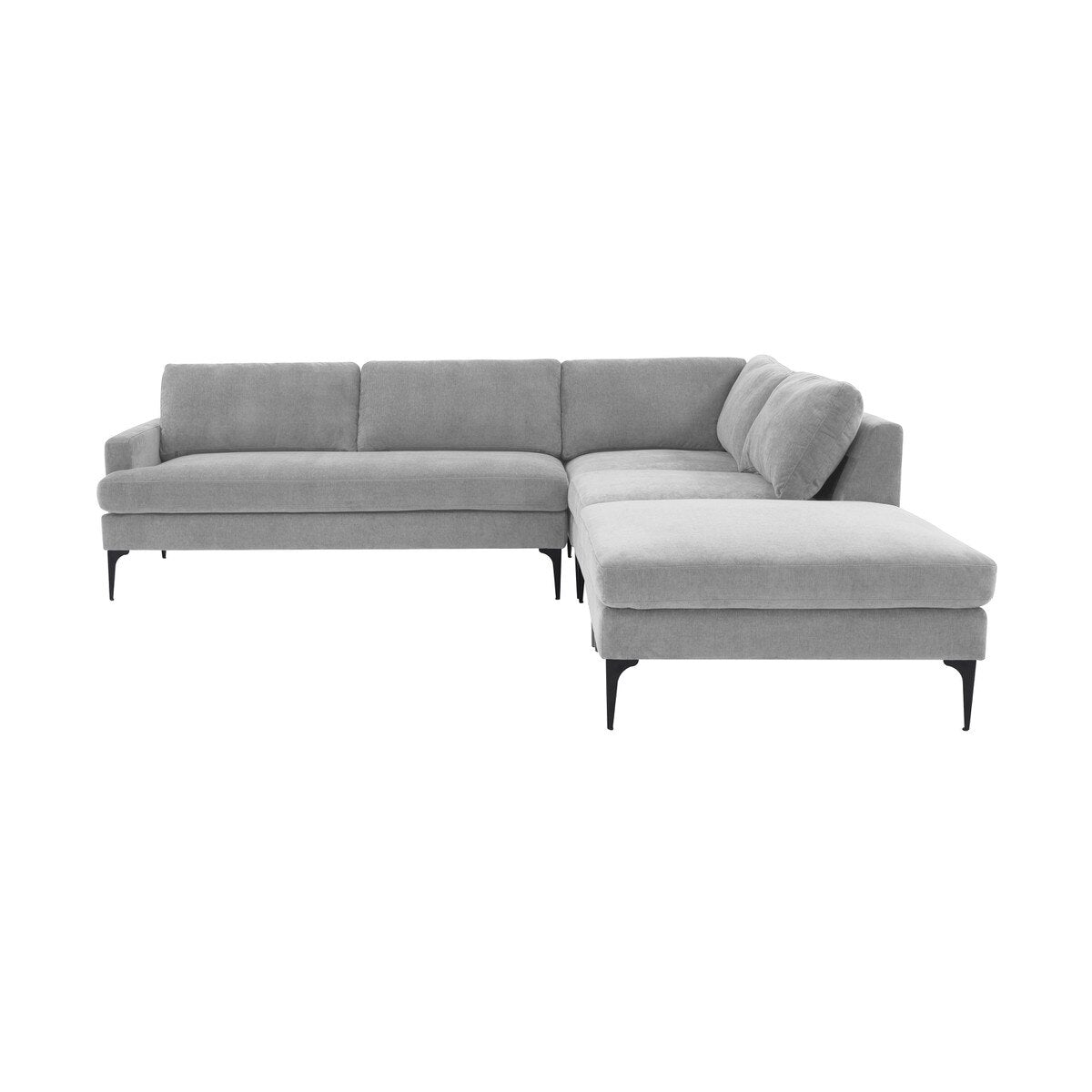 Chaise sectionnelle Serena en velours gris de grande taille avec pieds noirs