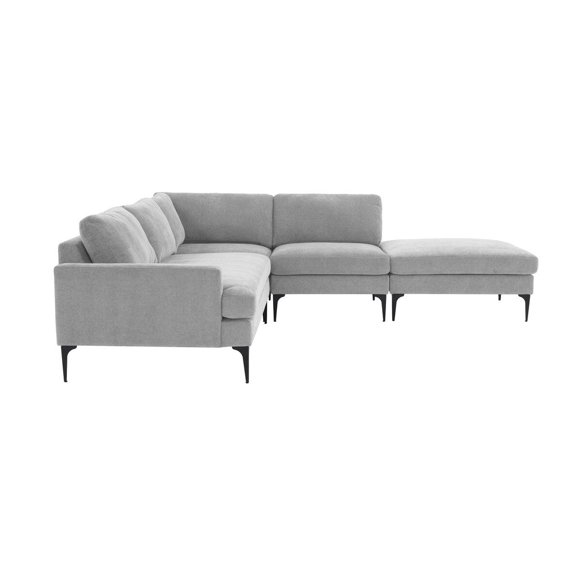 Chaise sectionnelle Serena en velours gris de grande taille avec pieds noirs