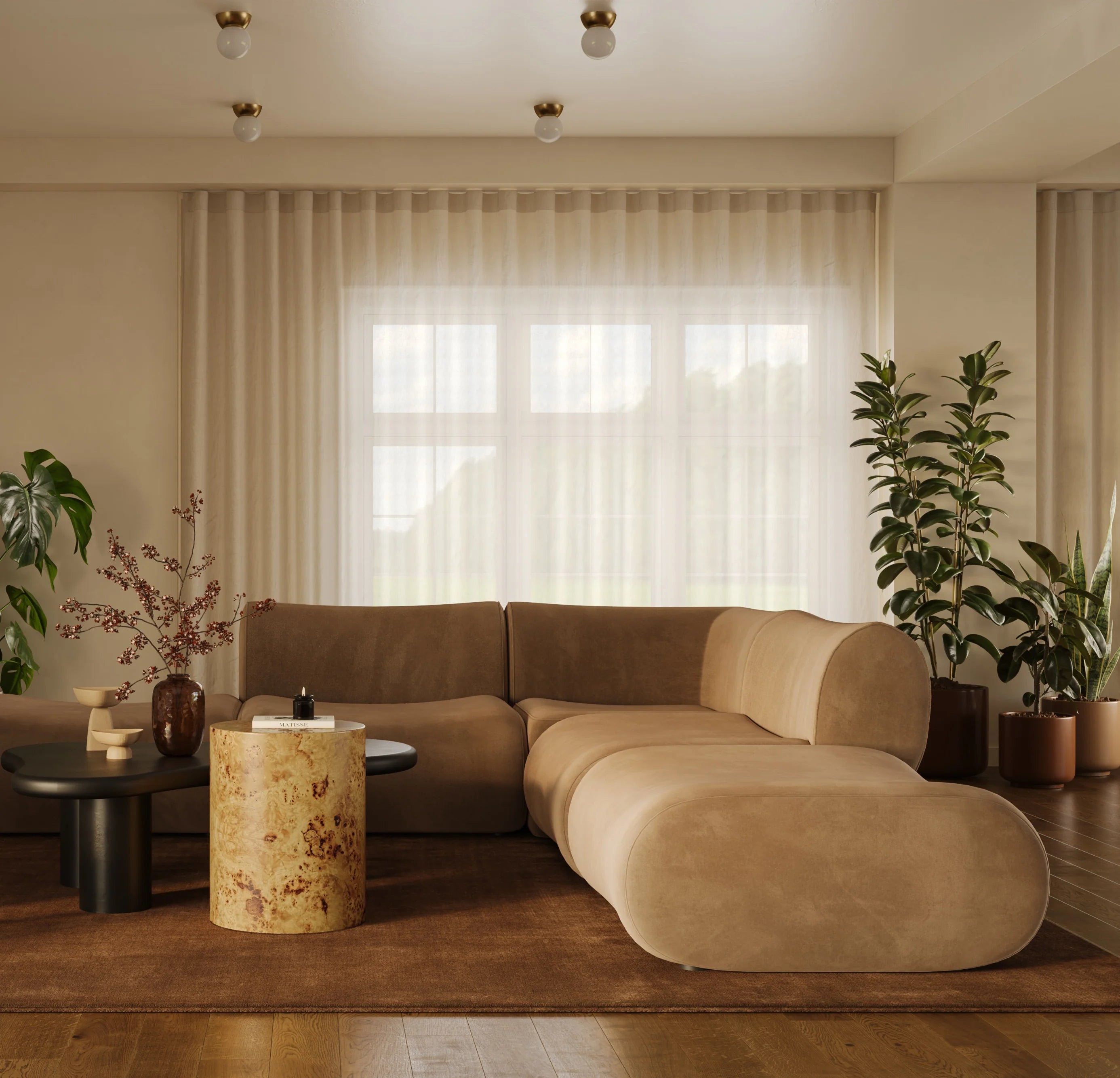 Zenith Latte Brown Performance Velvet Ottoman