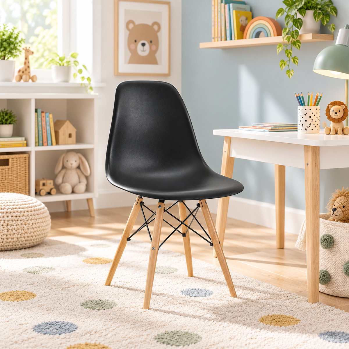 Eames Eiffel Molded Plastic Kids Chair - Wooden Legs
