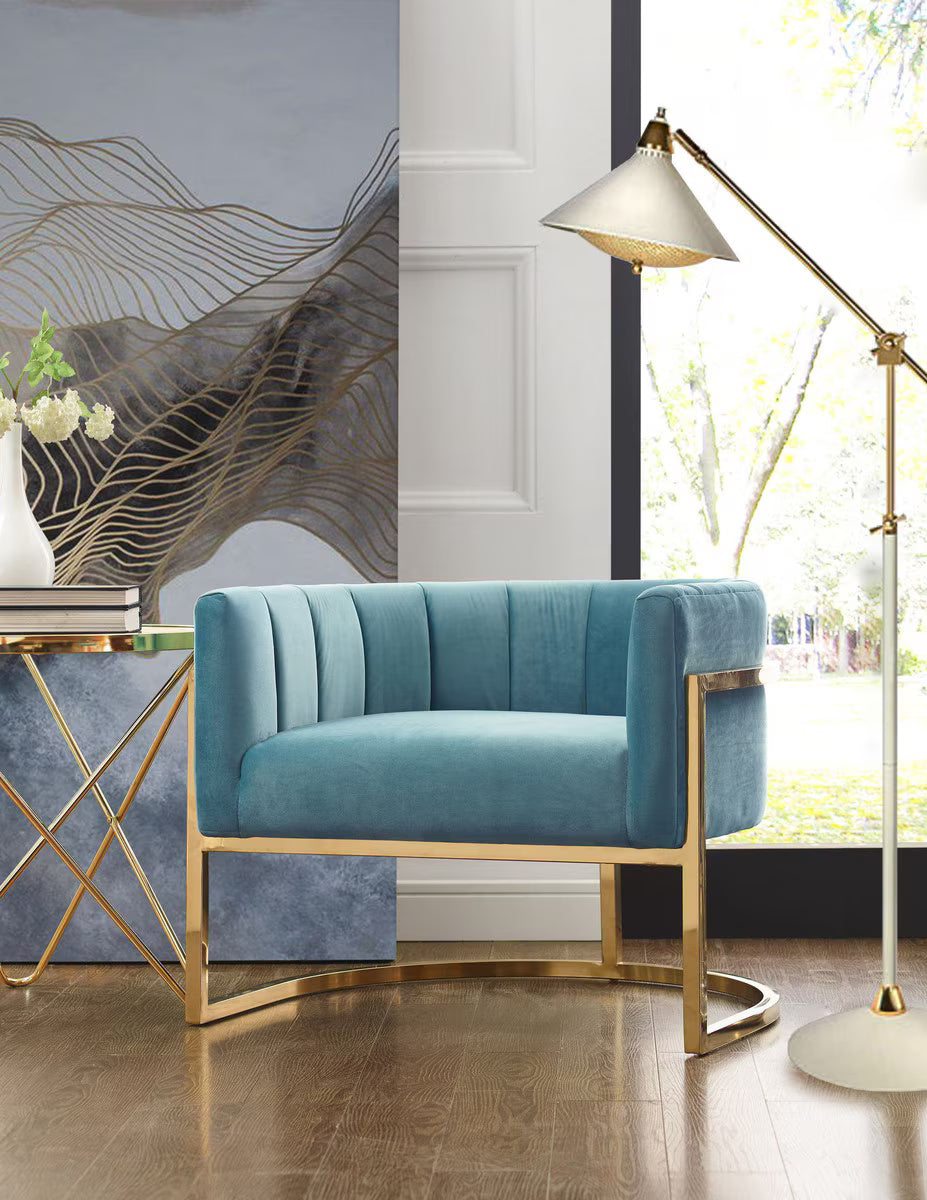 Chaise Magnolia Bleu Mer avec Base Dorée