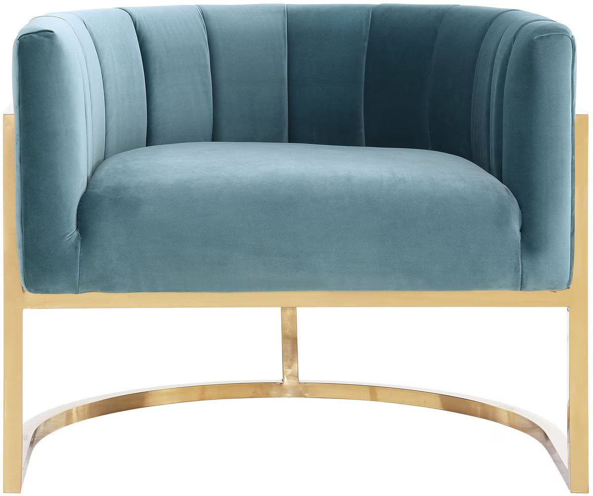 Chaise Magnolia Bleu Mer avec Base Dorée
